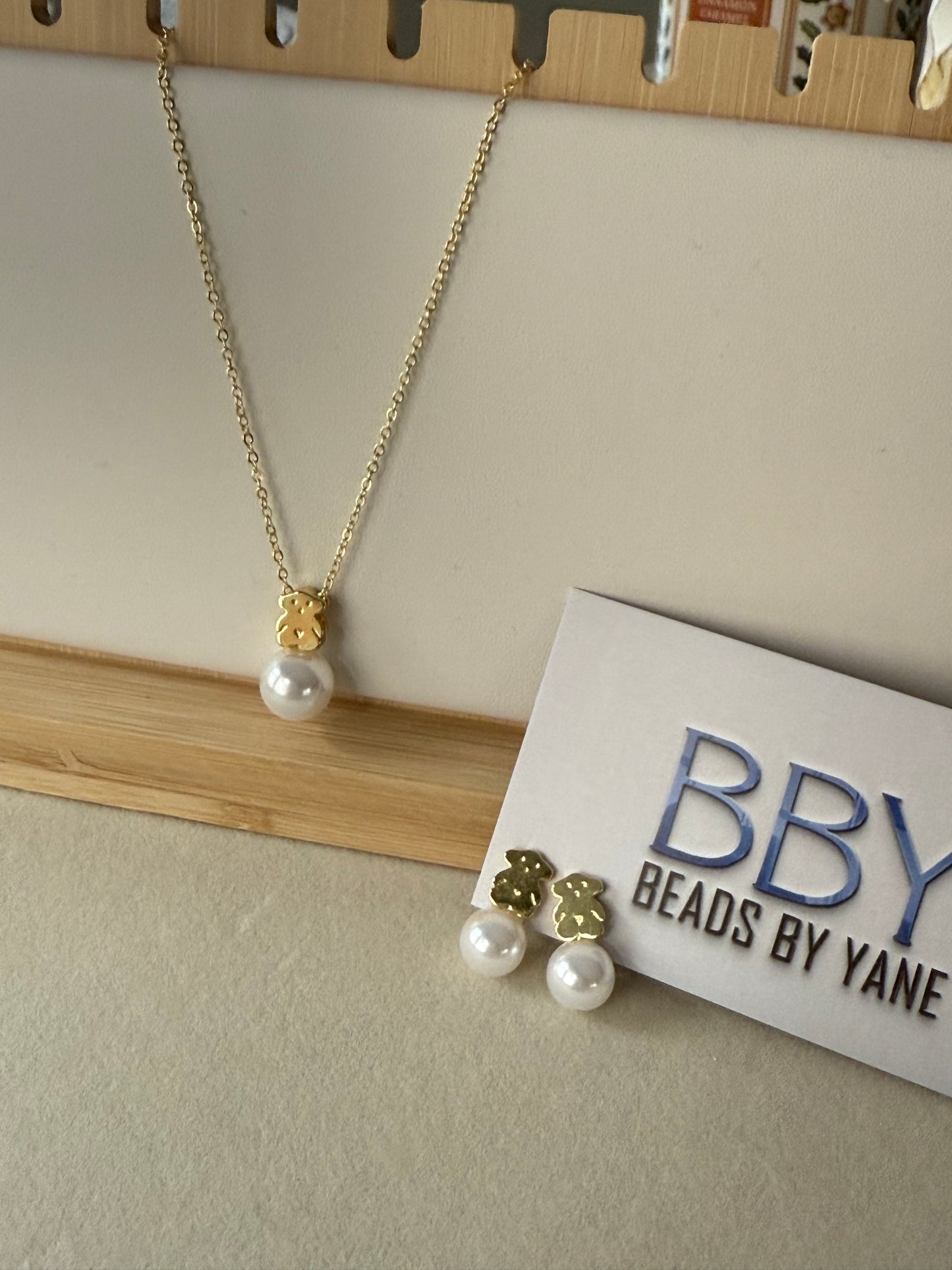 Golden Bear & Pearl Jewelry Set