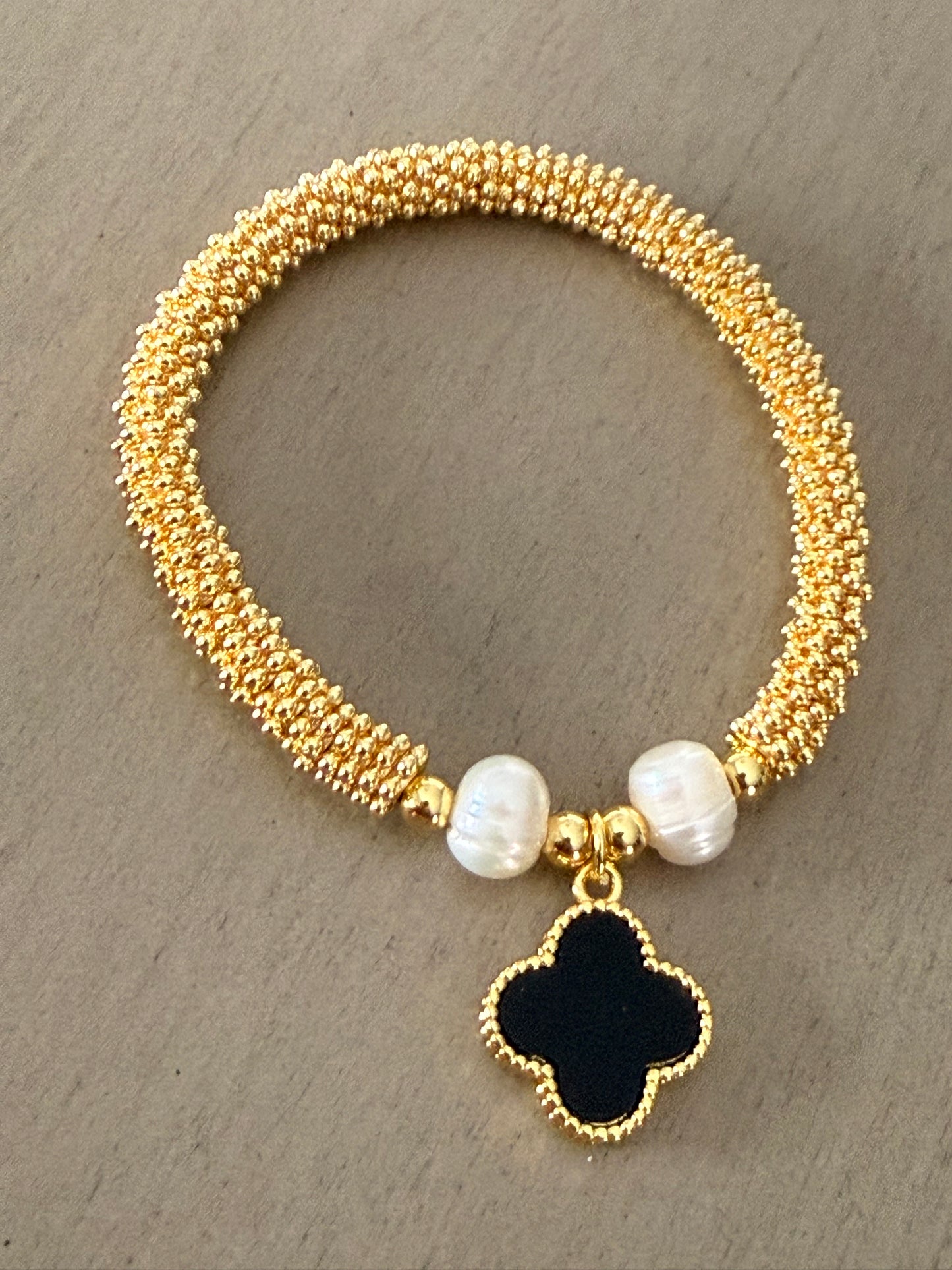 Handmade Gold Beaded Pearl Charm Bracelet