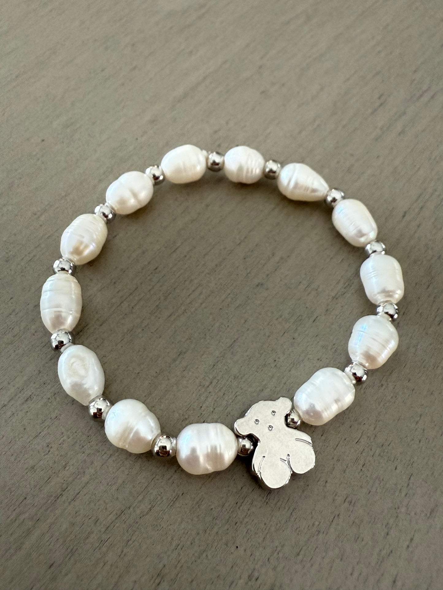 Silver teddy bear charm bracelet