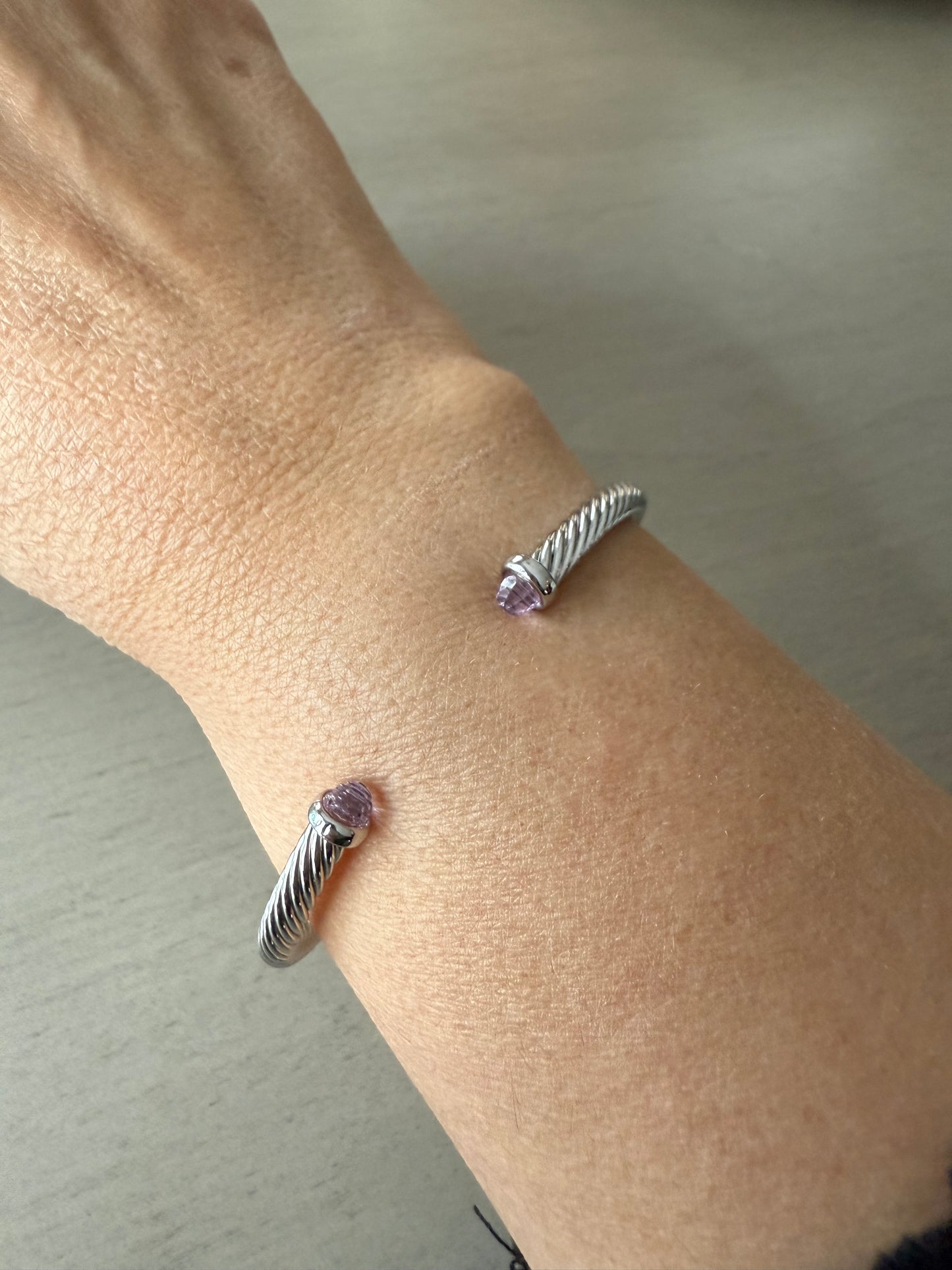 Silver cable cuff bracelet pink tips