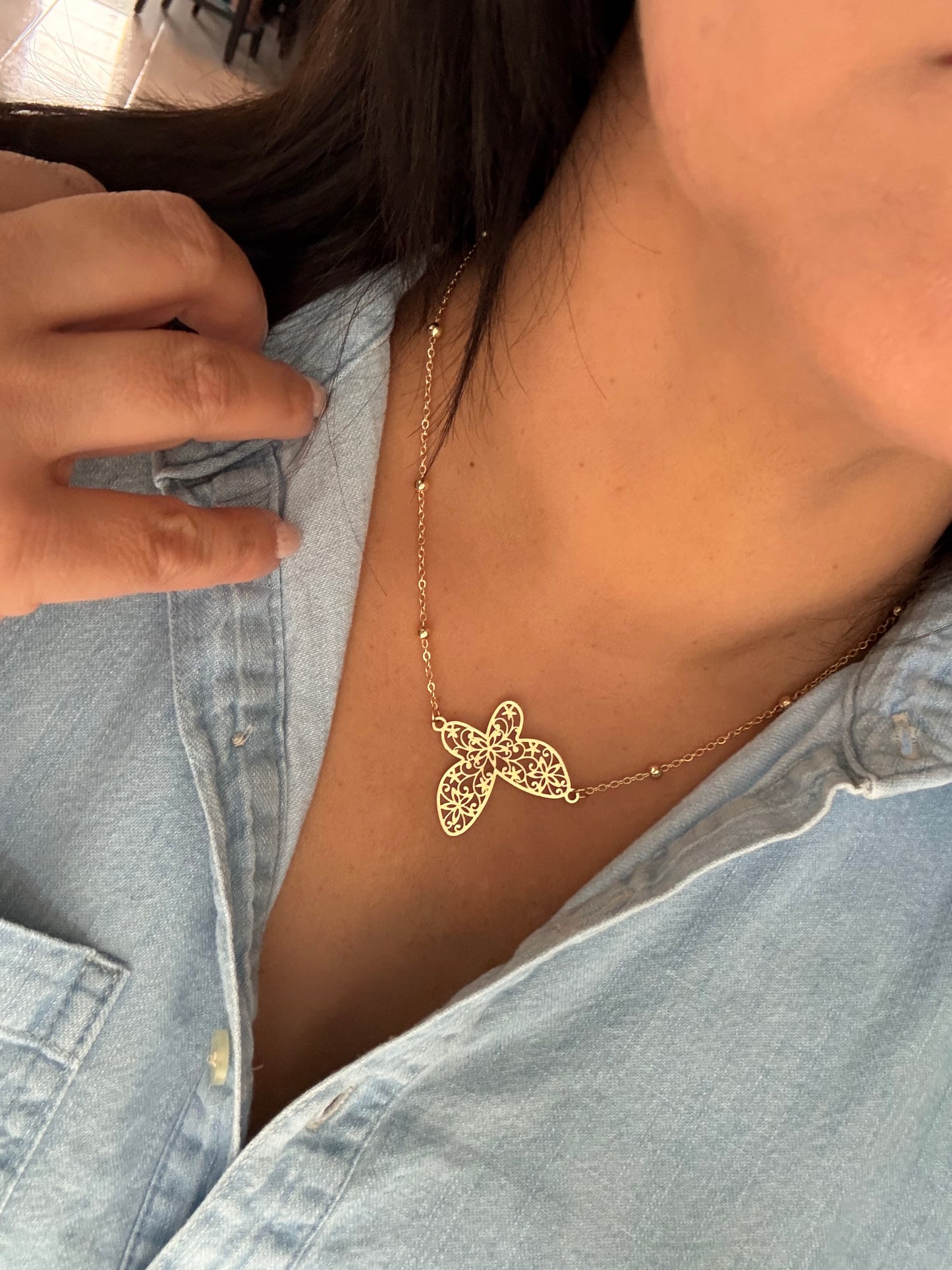 Golden Butterfly Filigree Necklace