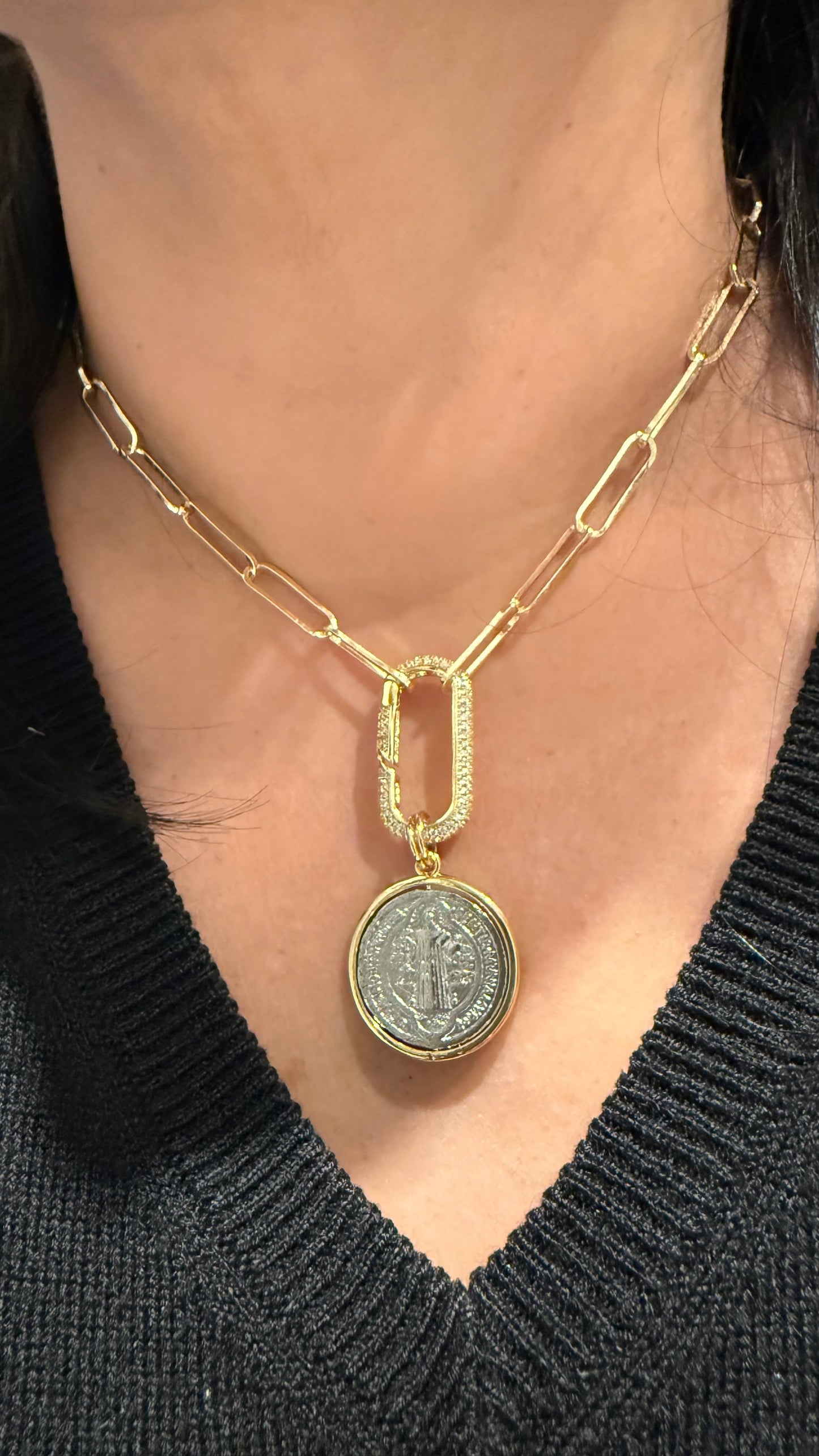 Golden Saint Benedict Coin Link Necklace