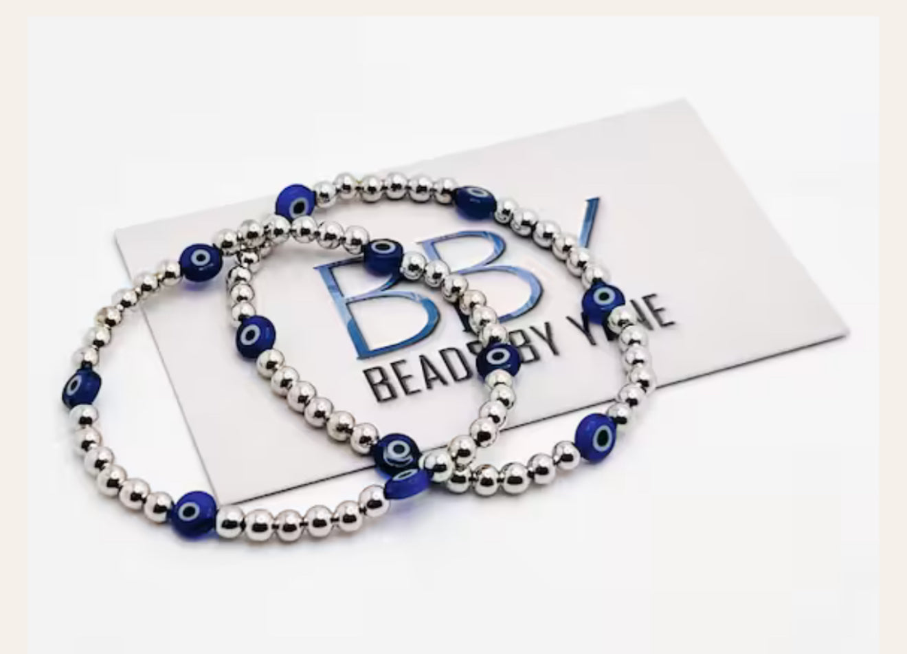 Evil eye silver bracelet set of 2