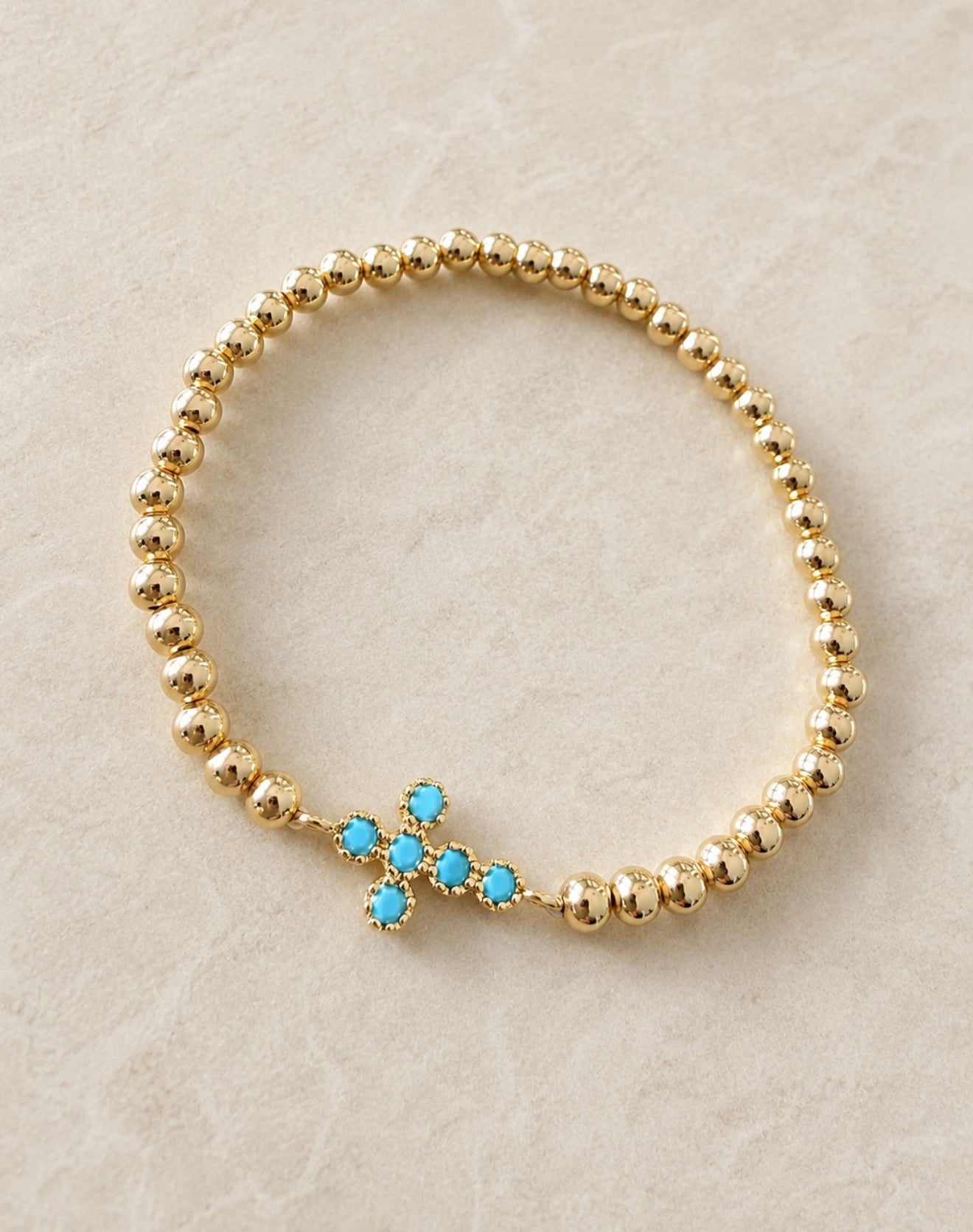 Turquoise Cross Gold Beaded Bracelet