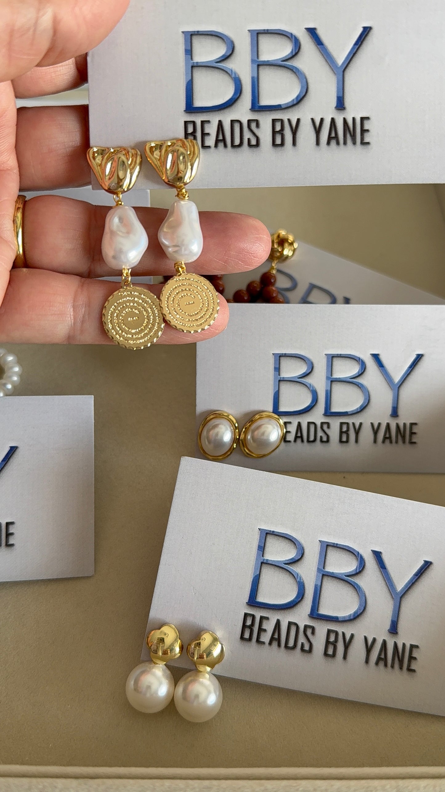 Baroque Pearl & Spiral Earrings with Our Father Charm