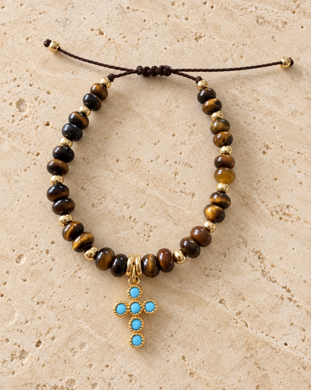 Tiger’s Eye Bracelet with Turquoise Cross