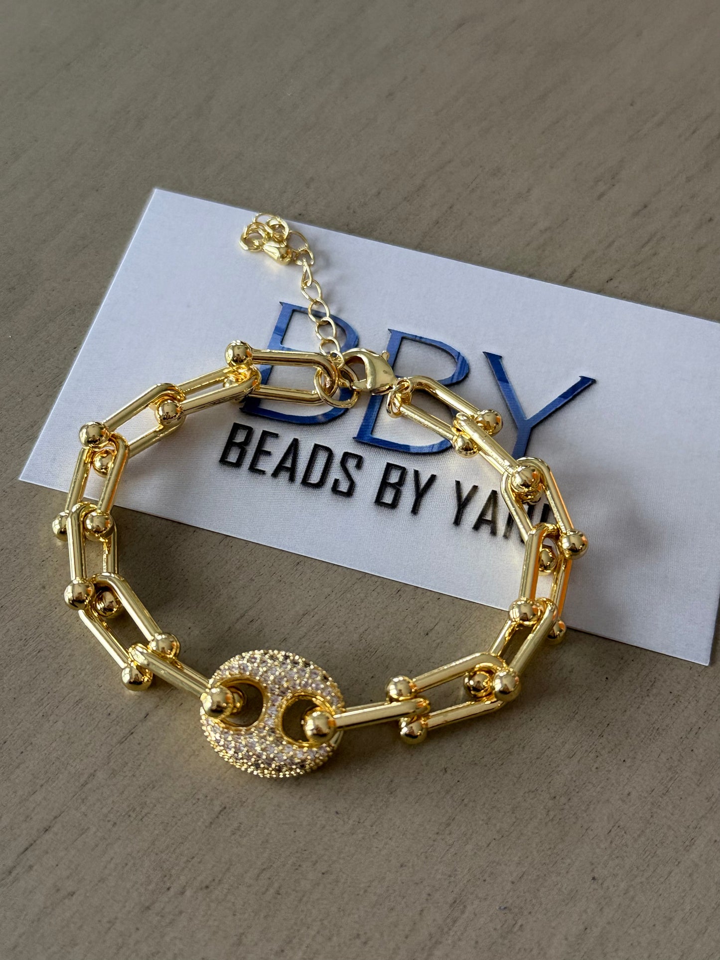 Gold Pave Circle Link Bracelet