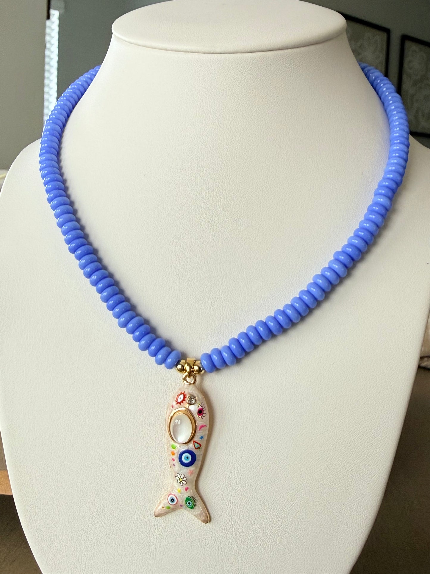 Blue Evil Eye Fish Pendant Necklace