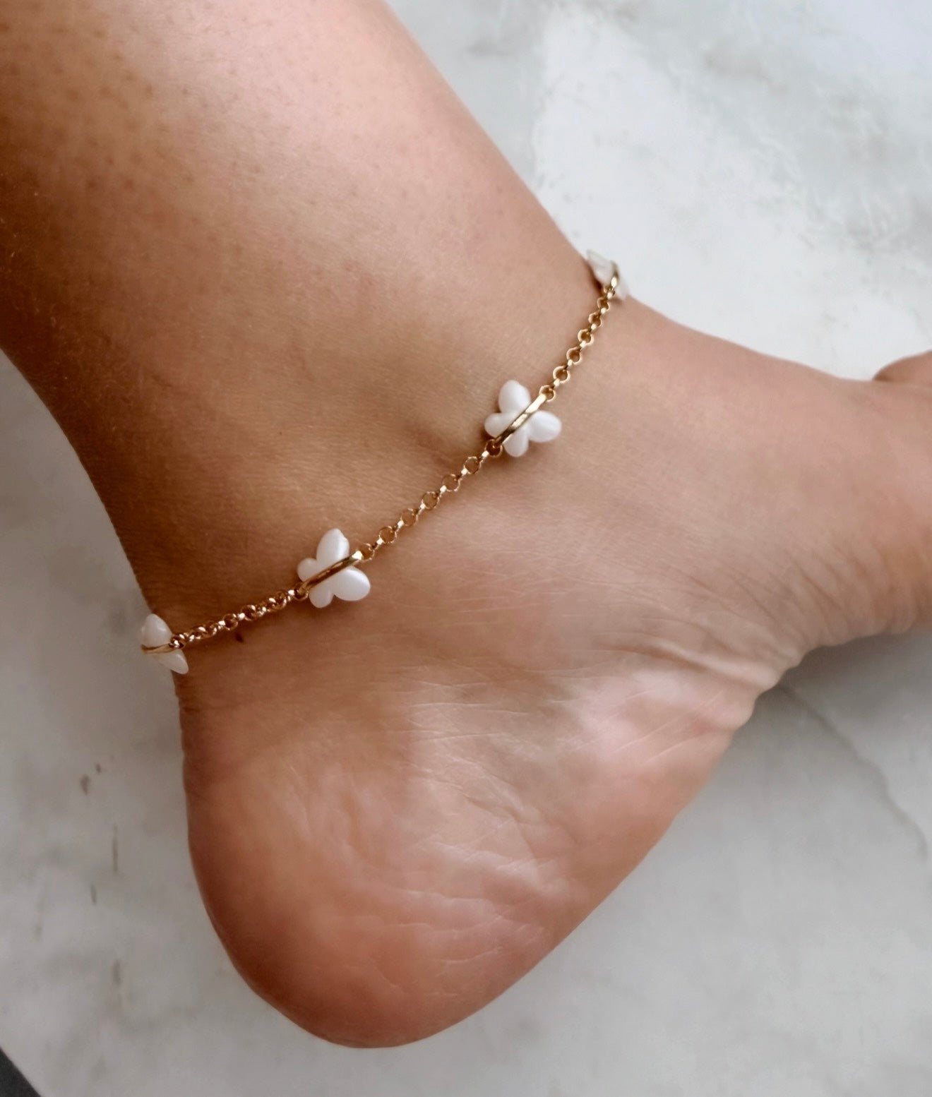 White Butterfly Charm Anklet