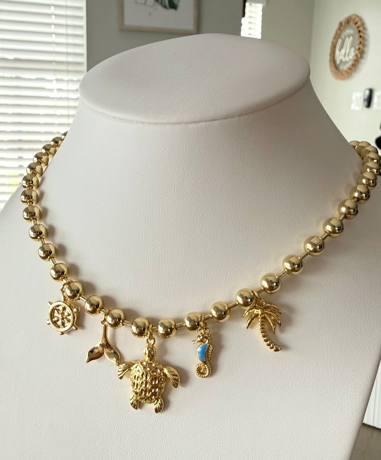 Island Treasure Charm Necklace – Gold Beaded with 5 Sea Charms