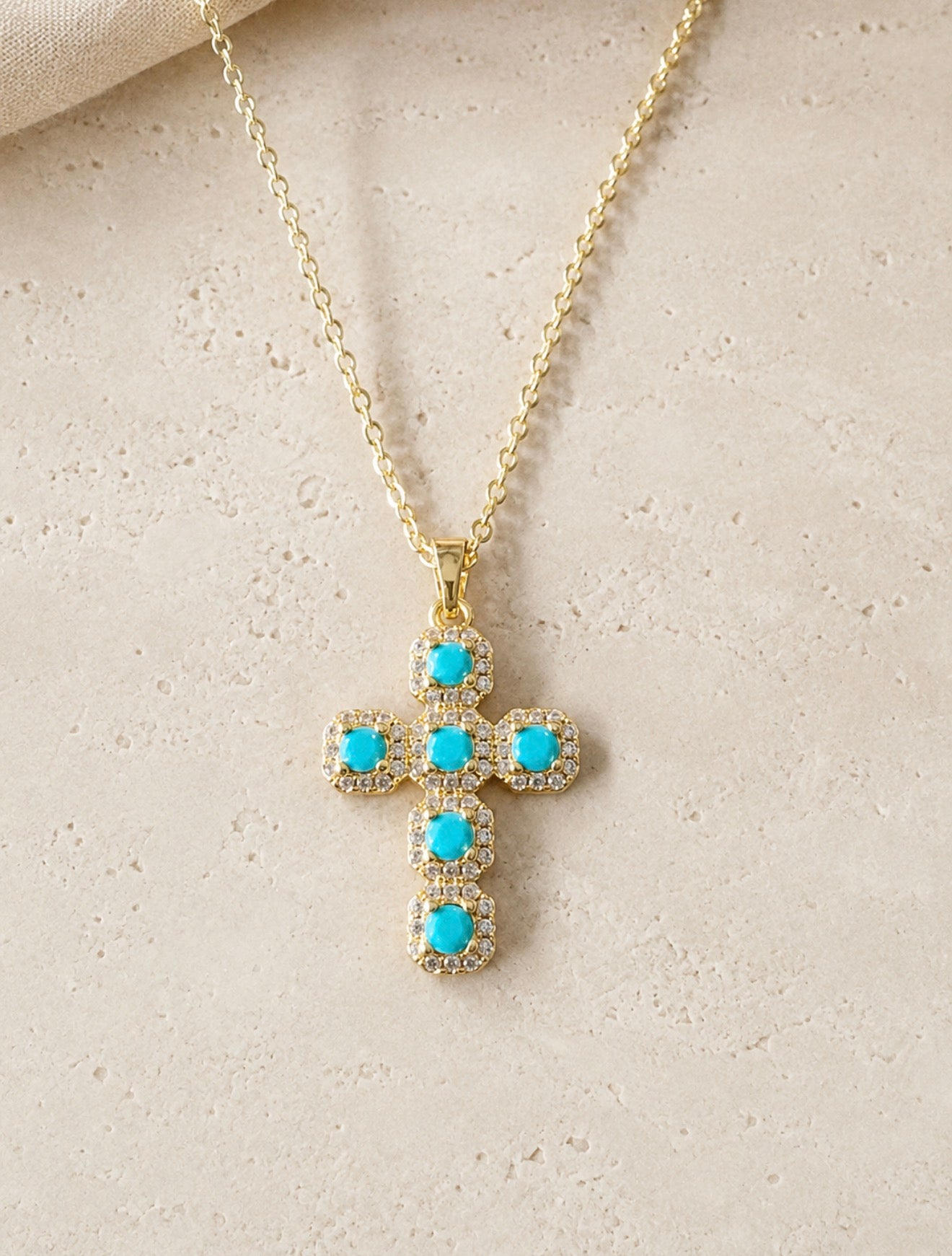 Turquoise Crystal Cross Necklace