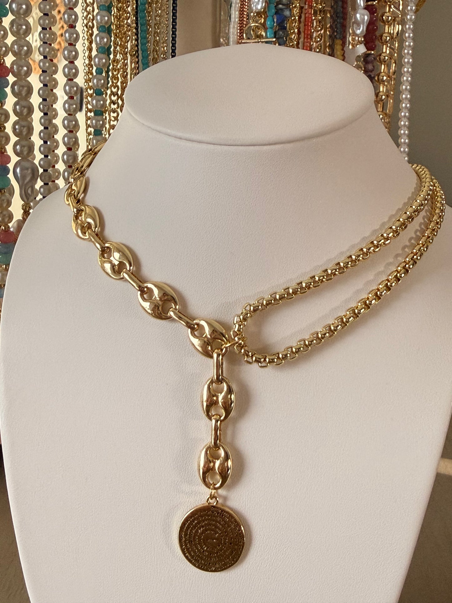 Puff Gucci Link Coin Drop Y-Necklace