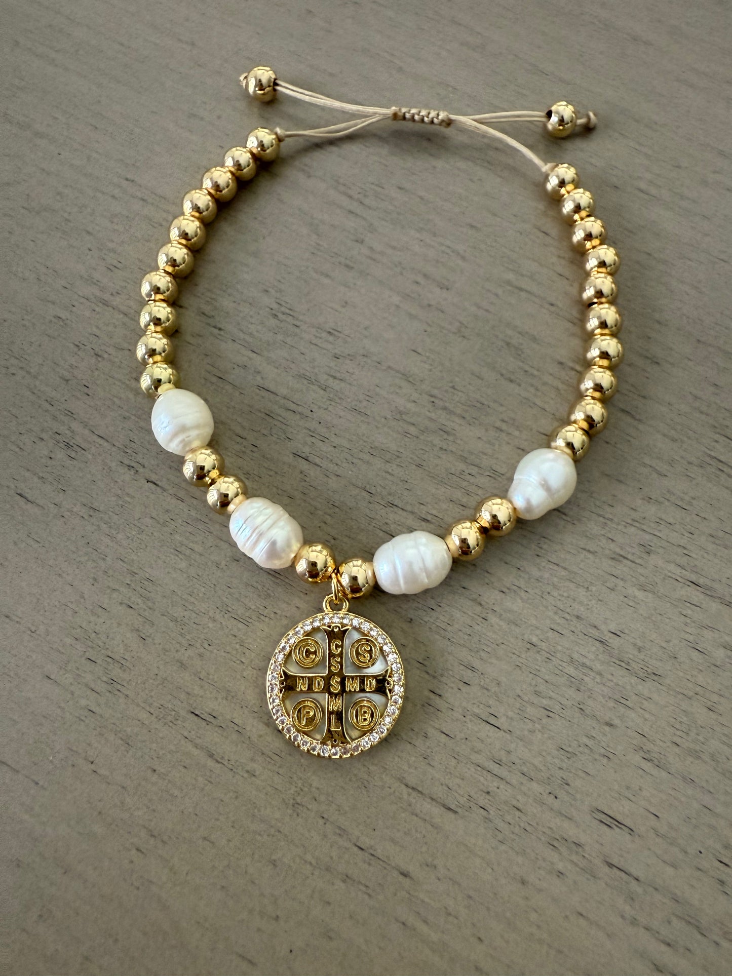 Gold & Pearl Benedictine Protection Bracelet