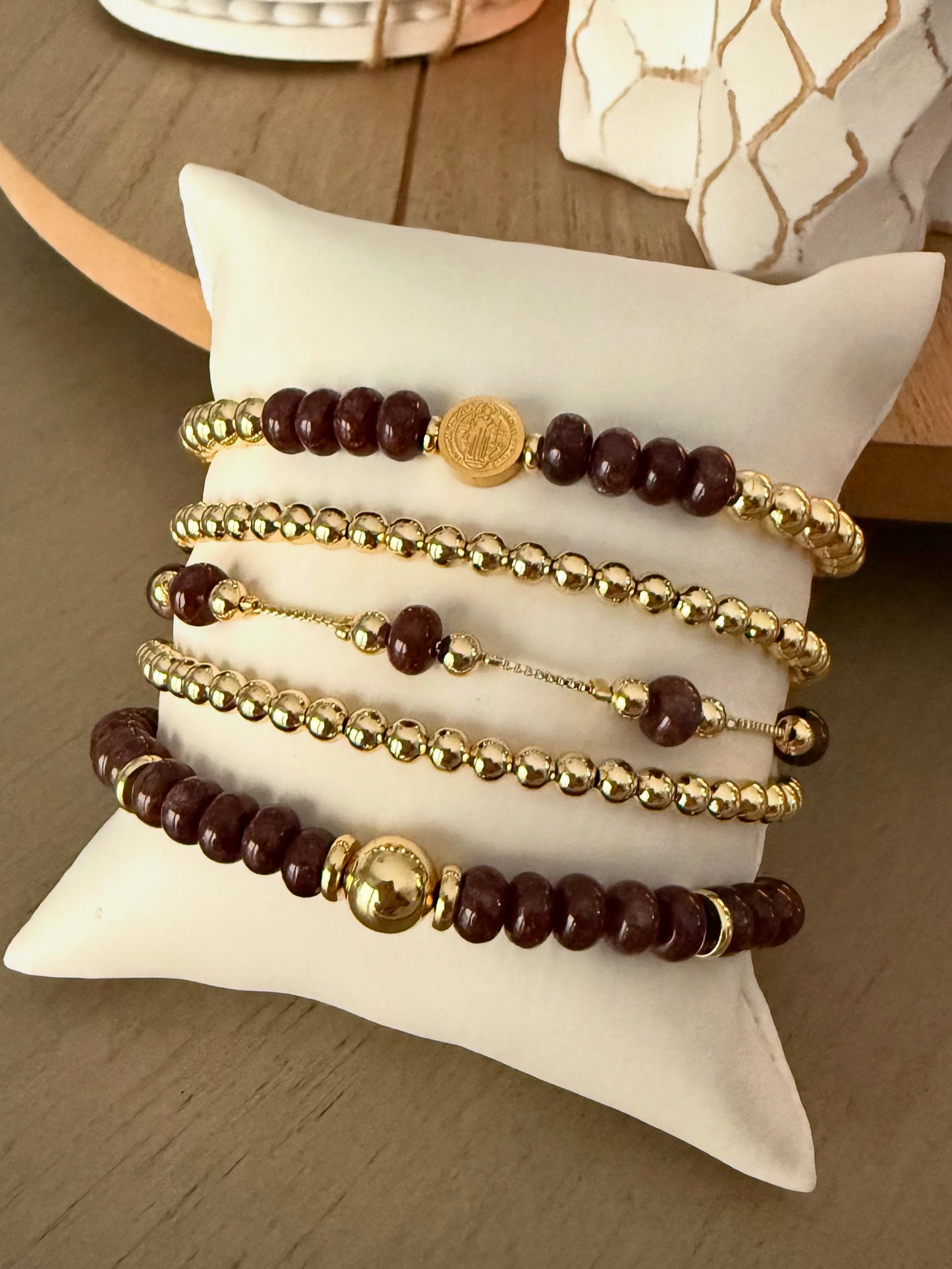 Garnet & Gold Harmony Bracelet Set