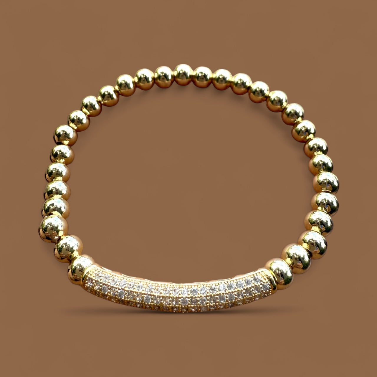 Gold Beaded Crystal Bar Bracelet