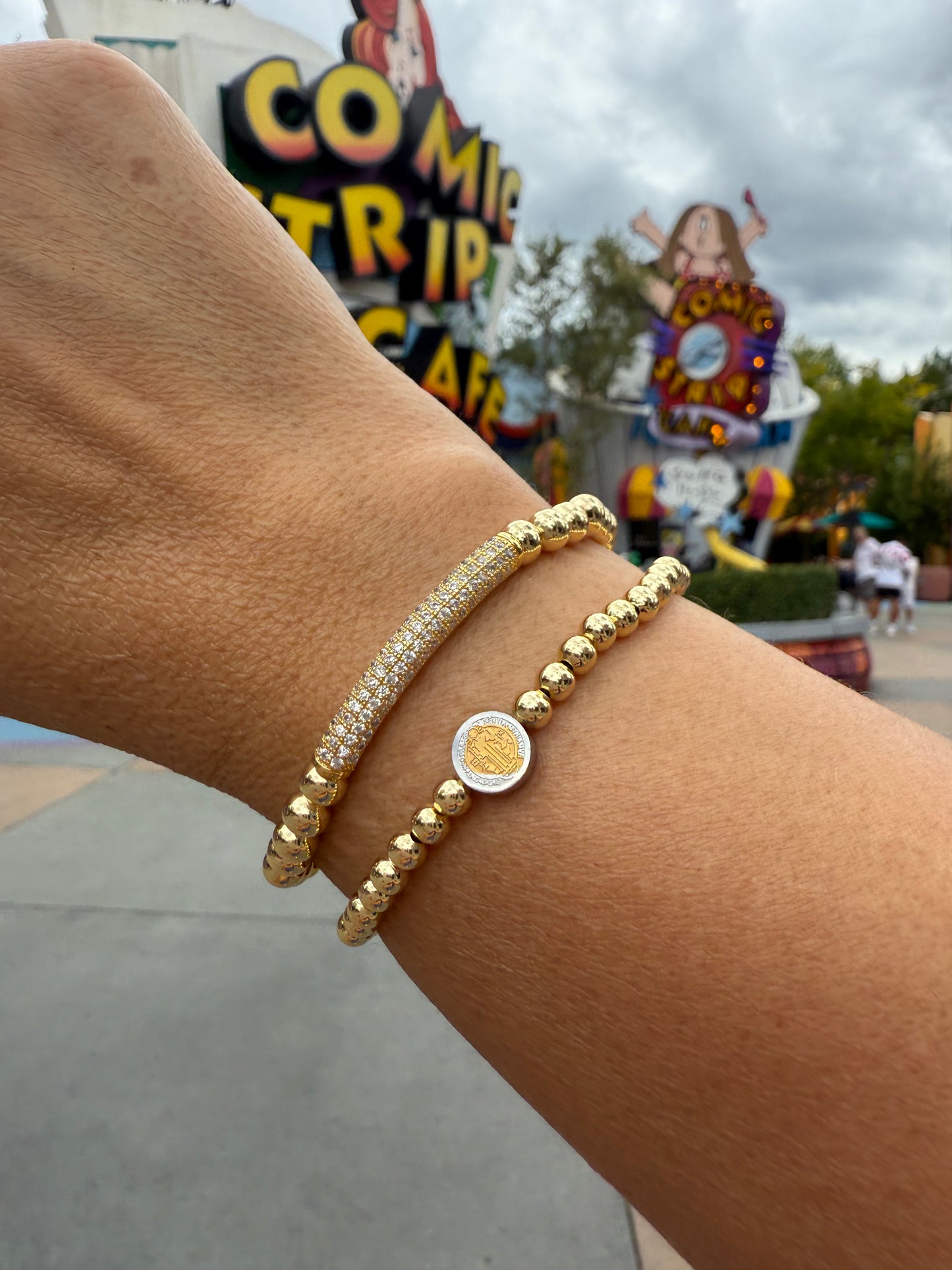 Gold Beaded Crystal Bar Bracelet