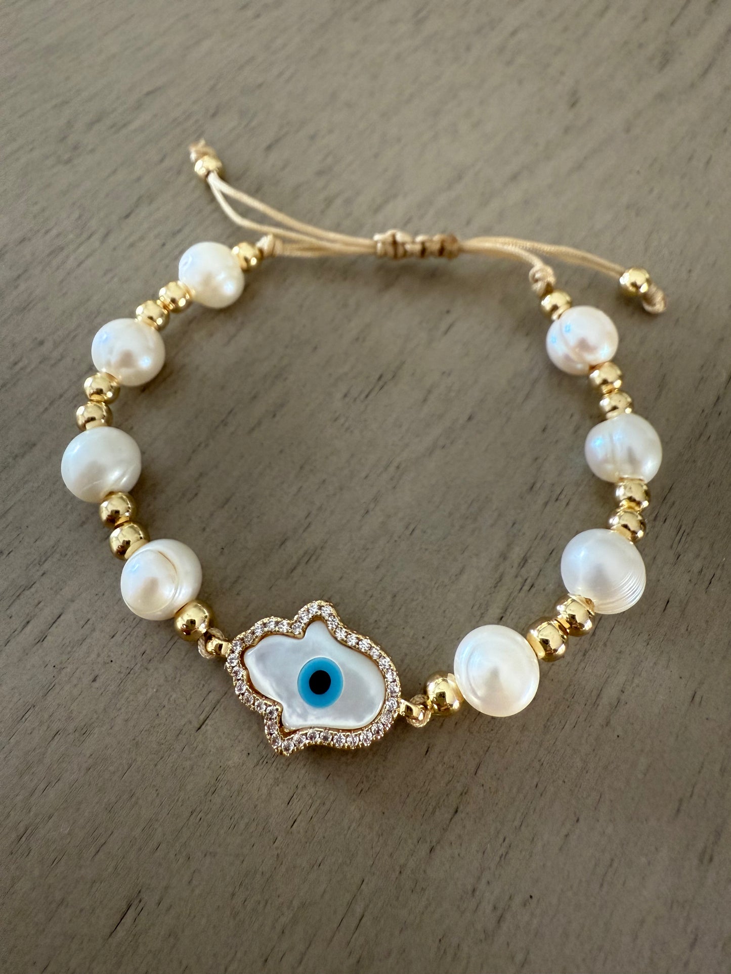 Golden Pearl Evil Eye Bracelet
