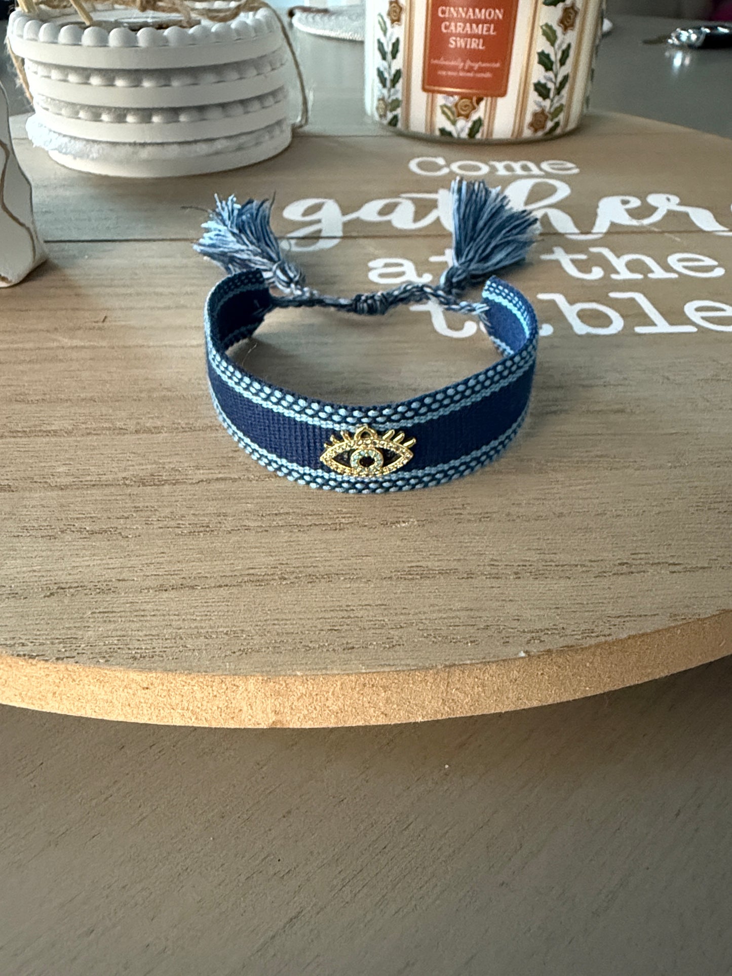 Navy Blue Evil Eye Woven Bracelet – Adjustable Boho Protection Jewelry