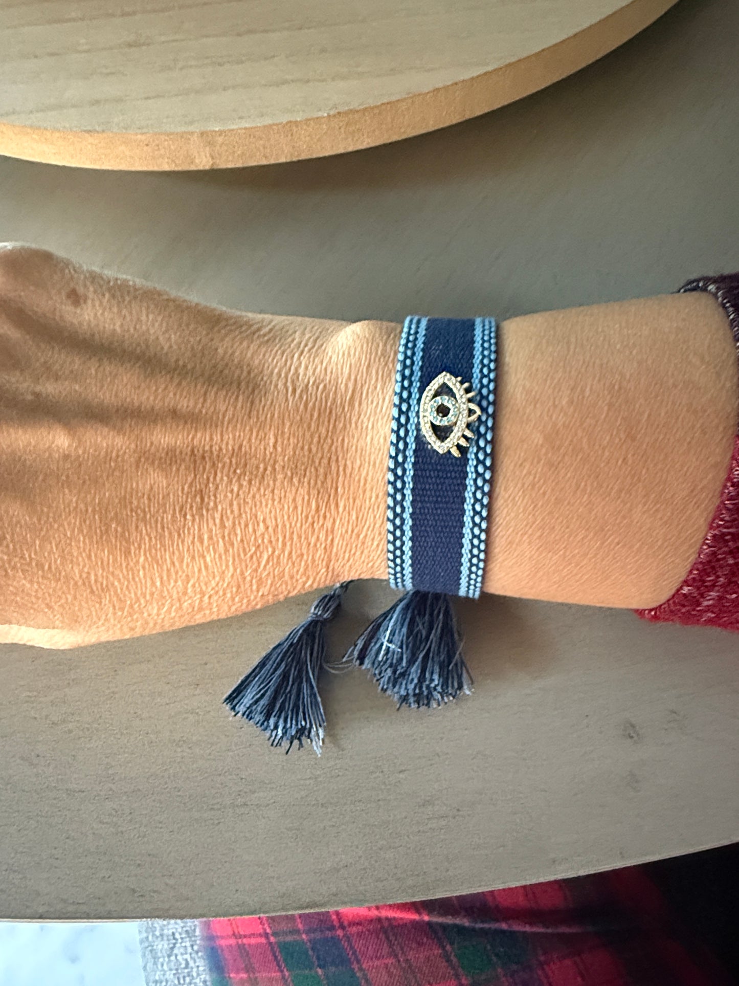 Navy Blue Evil Eye Woven Bracelet – Adjustable Boho Protection Jewelry