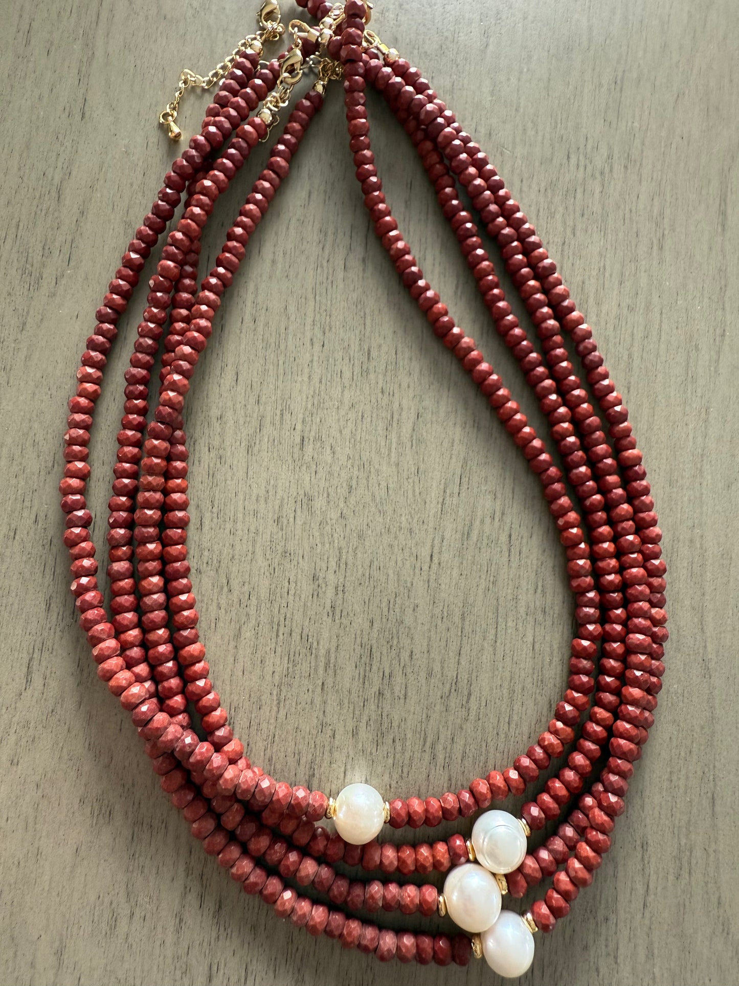 Brown fall necklace with freshwater pearl