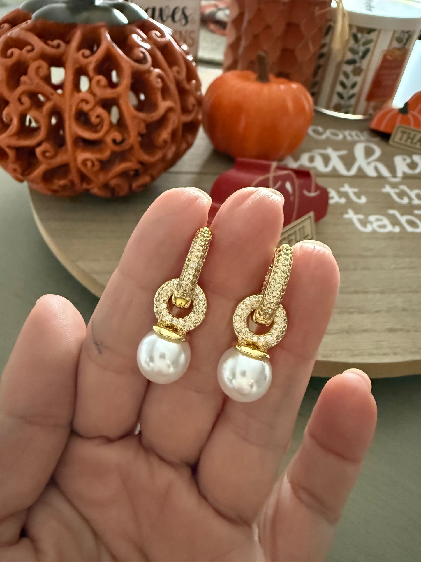 Elegant Gold Link Pearl Drop Earrings