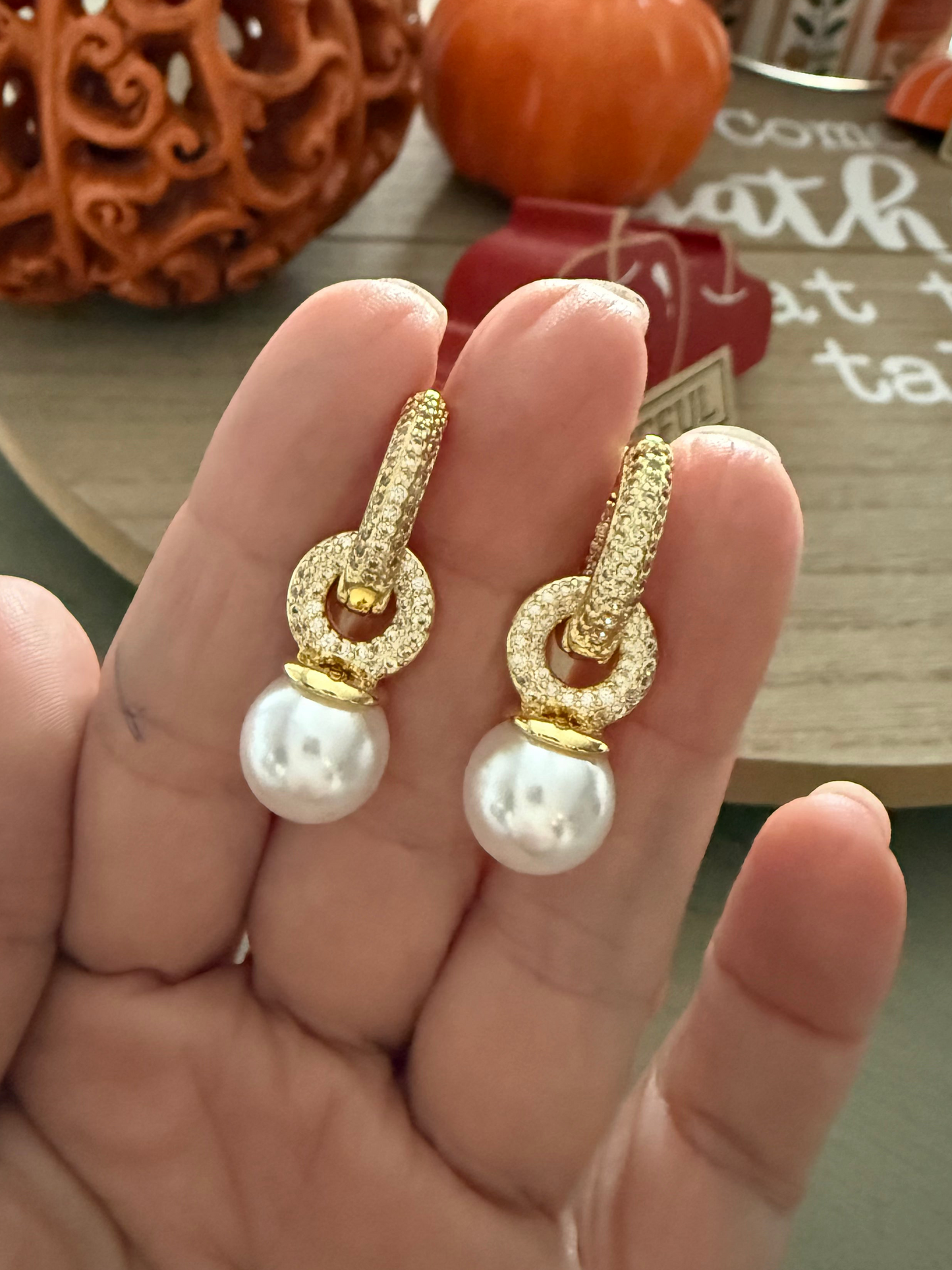 Elegant Gold Link Pearl Drop Earrings