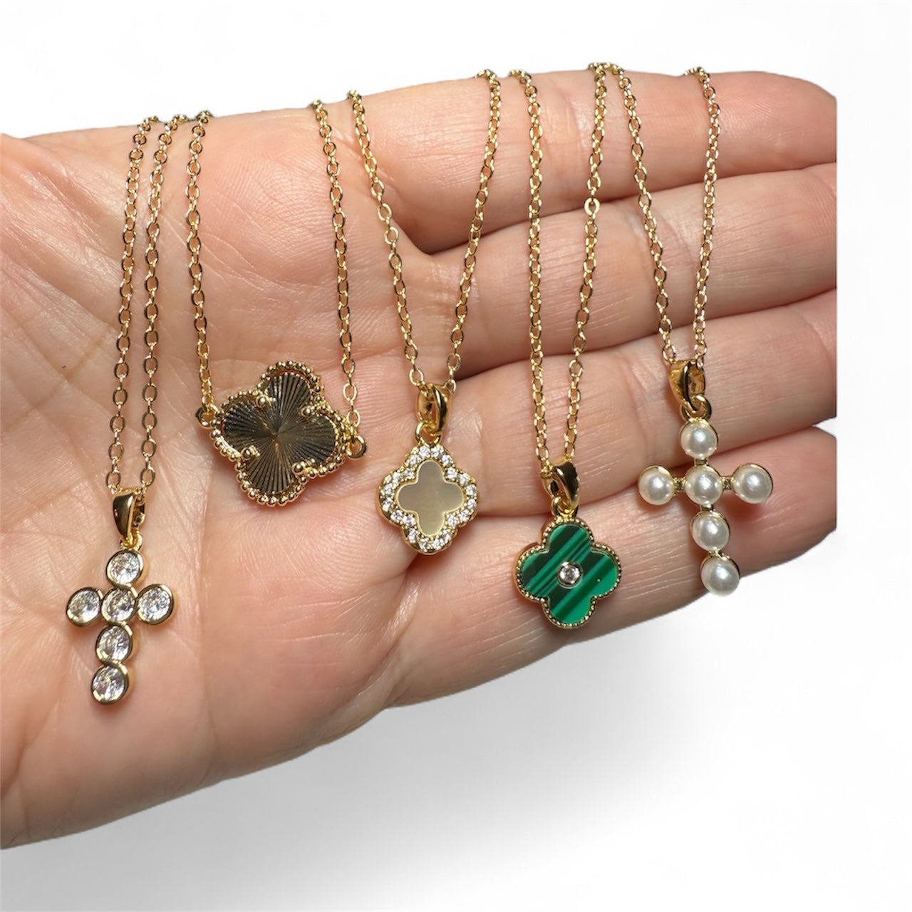 Elegant Clover & Cross Gold Necklace Collection