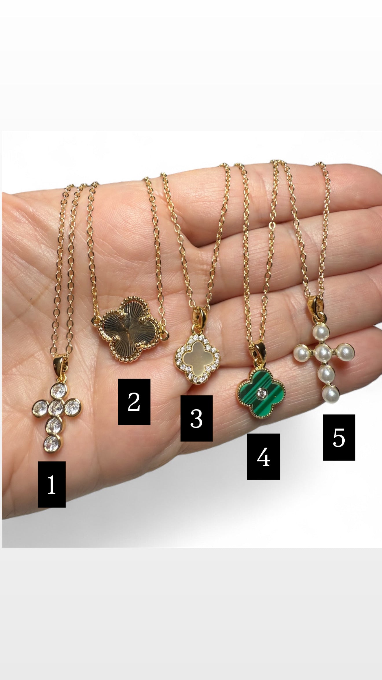 Elegant Clover & Cross Gold Necklace Collection