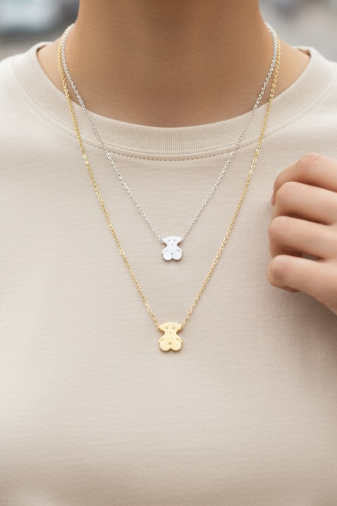 Gold or silver teddy charm chain necklace