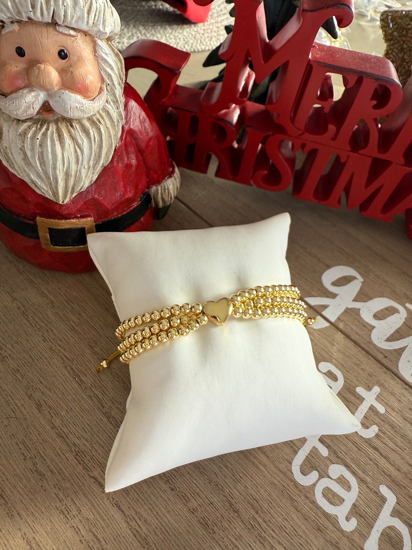 Triple Gold Bead Heart Bracelet