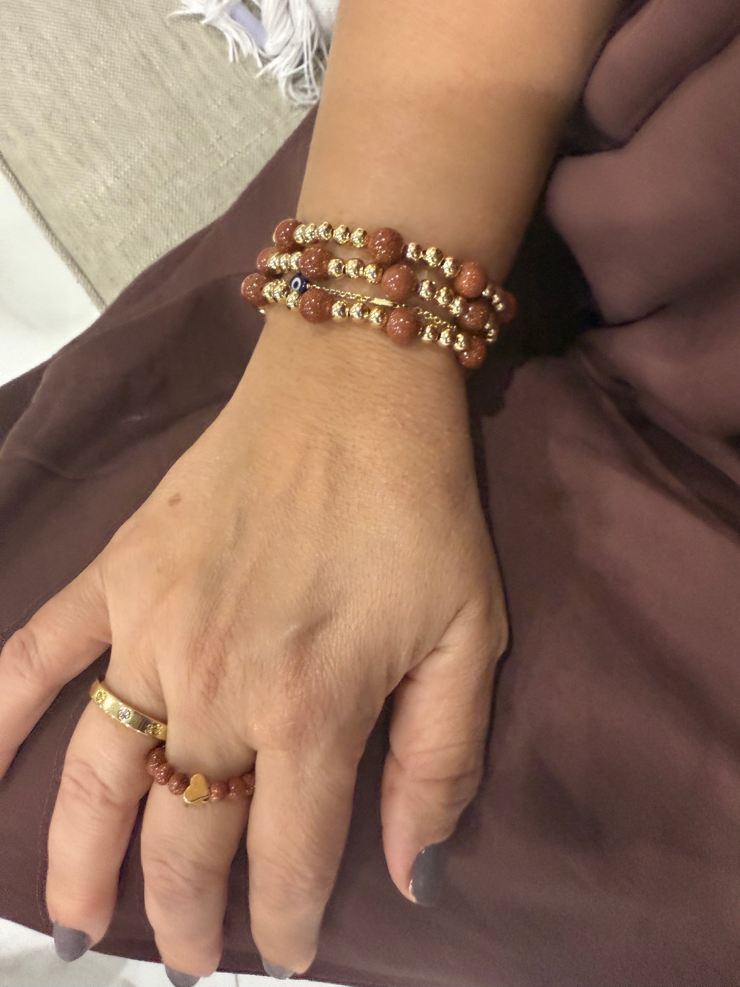 Gold and Aventurine set of bracelets