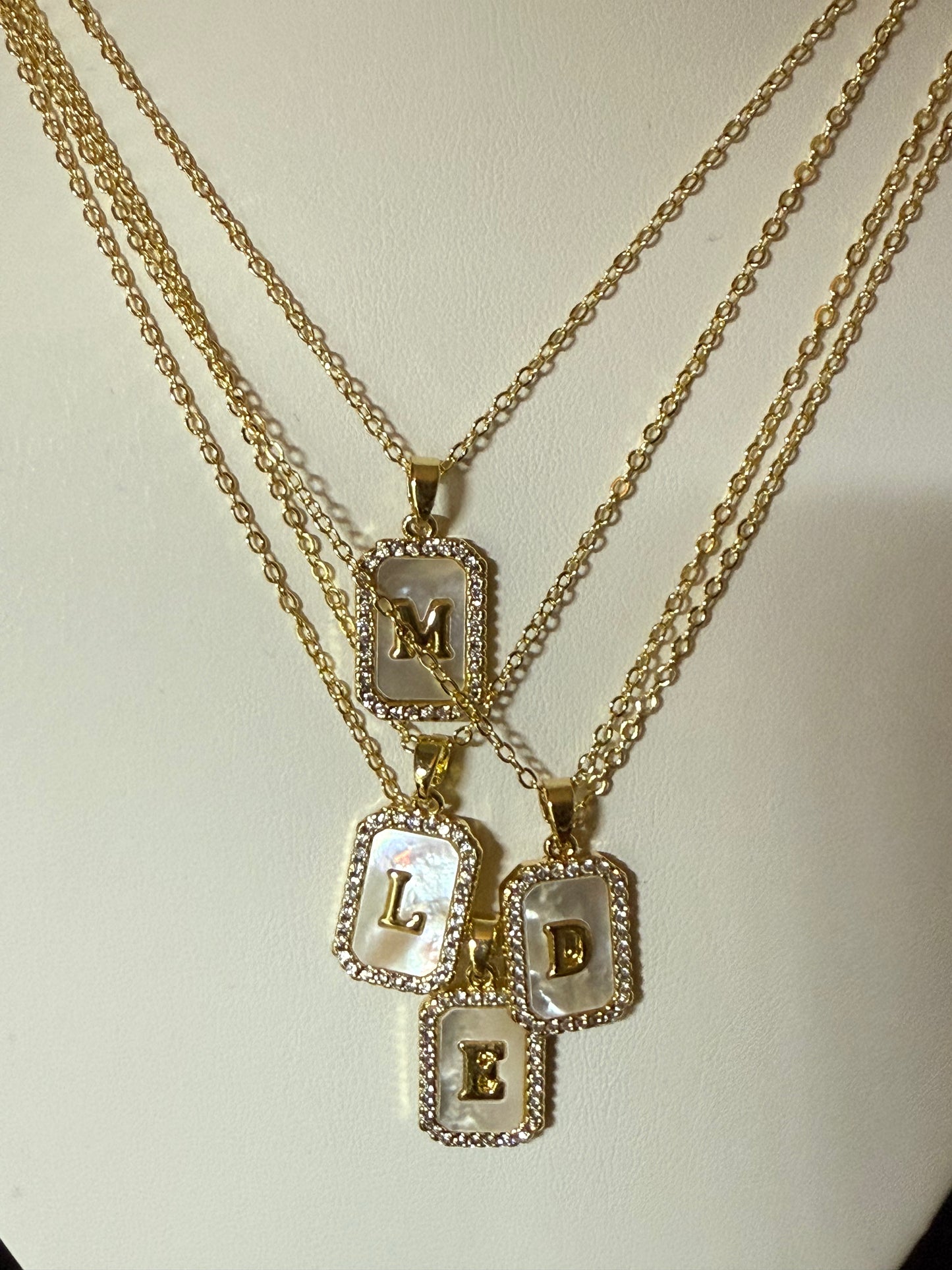 Initial Rectangle Mother of Pearl Necklace