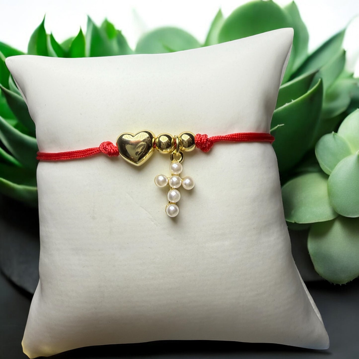 Heart & Pearl Cross Protection Bracelet