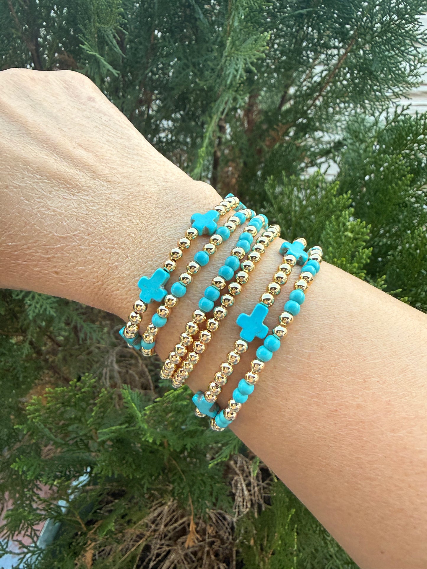 Turquoise Cross Beaded Bracelet Set