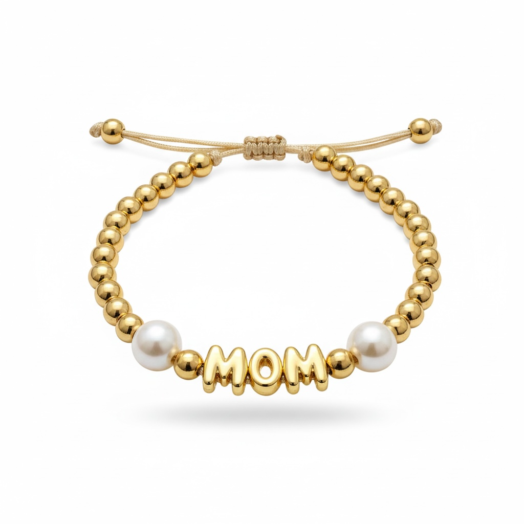 Mama Gold Beaded Pearl Bracelet