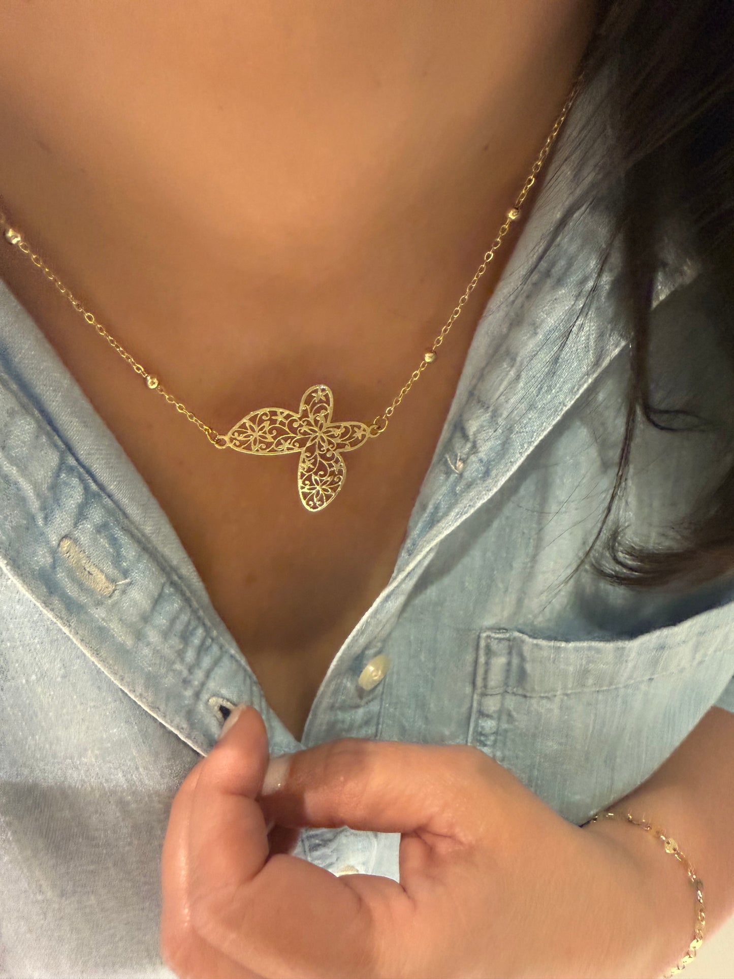 Golden Butterfly Filigree Necklace