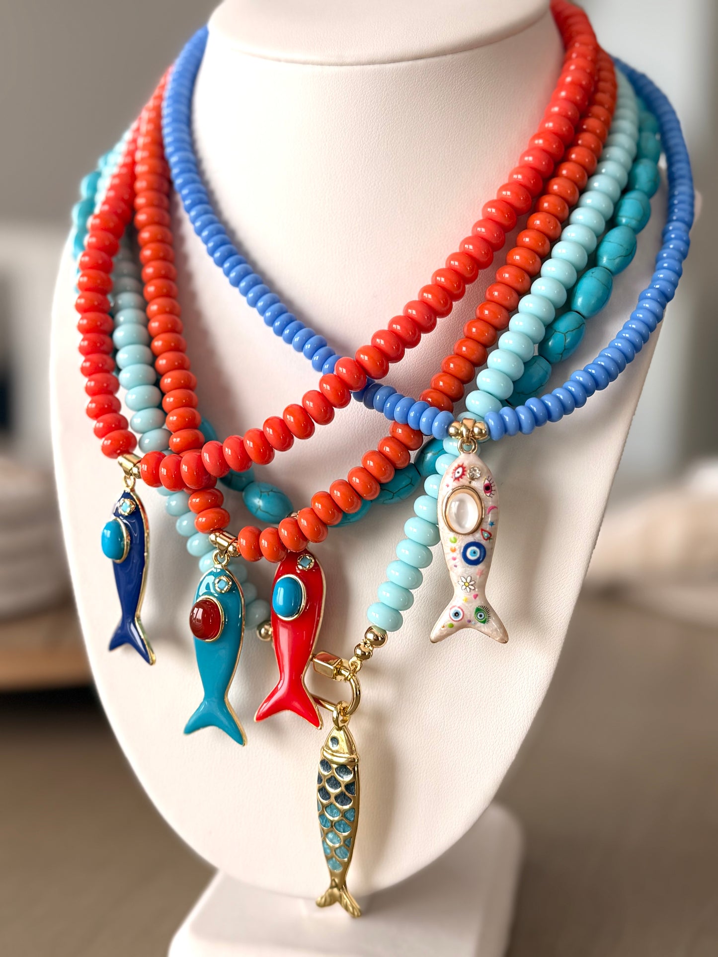 Coastal Fish Charm Beaded Necklace