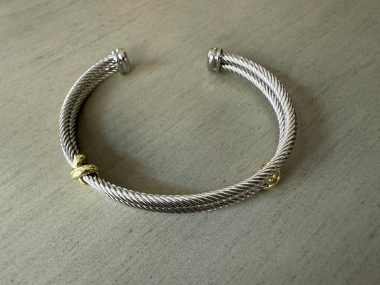 Elegant silver double bracelet with gold accents