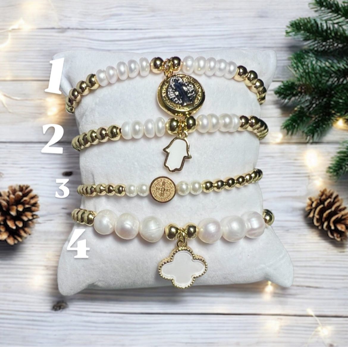 Gold and pearl bracelet with charm