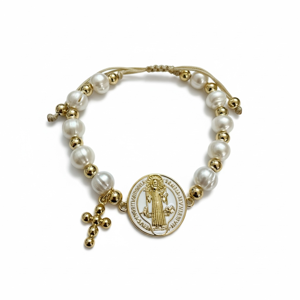 Pearl Saint Benedict Protection Bracelet