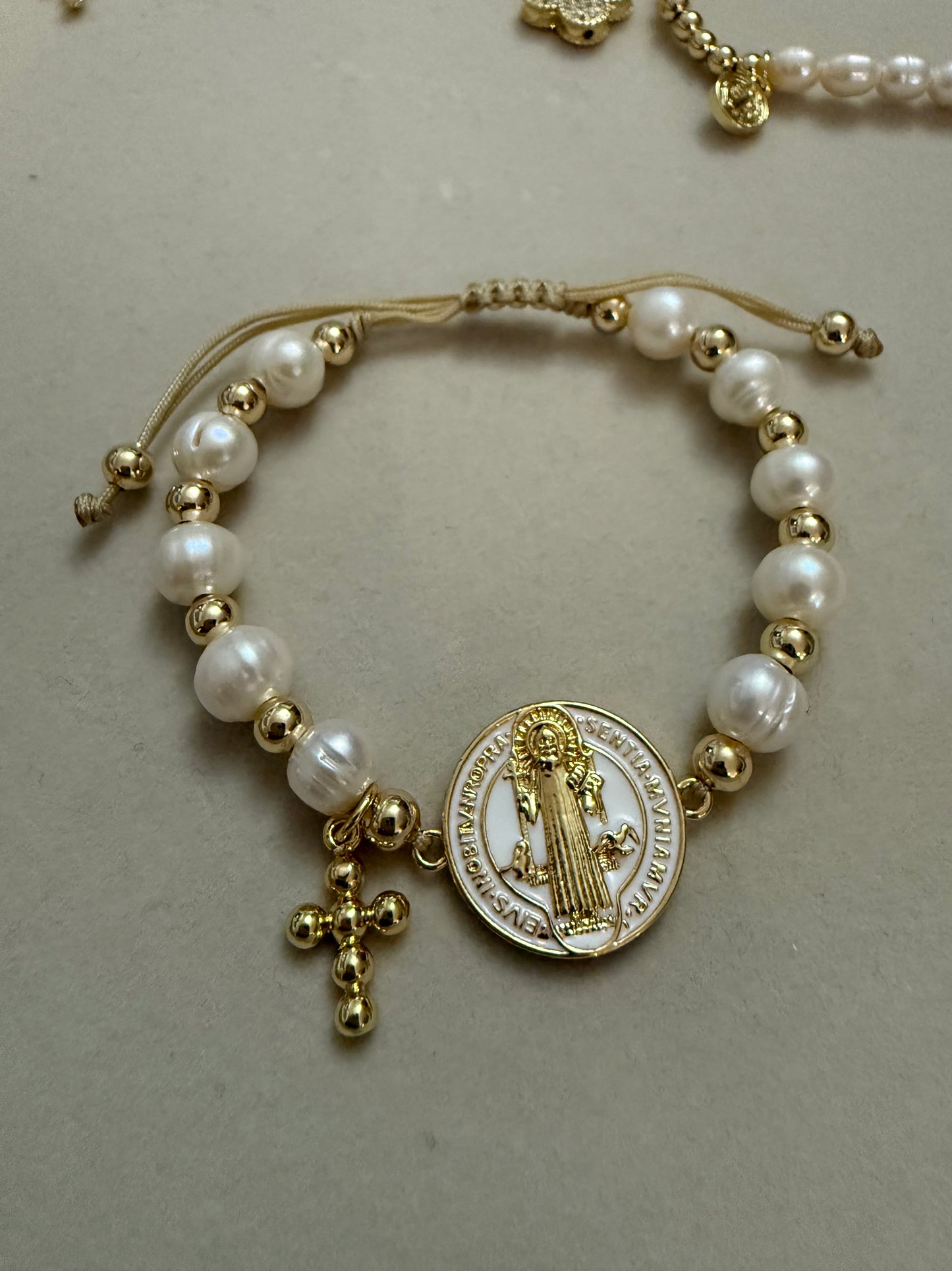 Pearl Saint Benedict Protection Bracelet