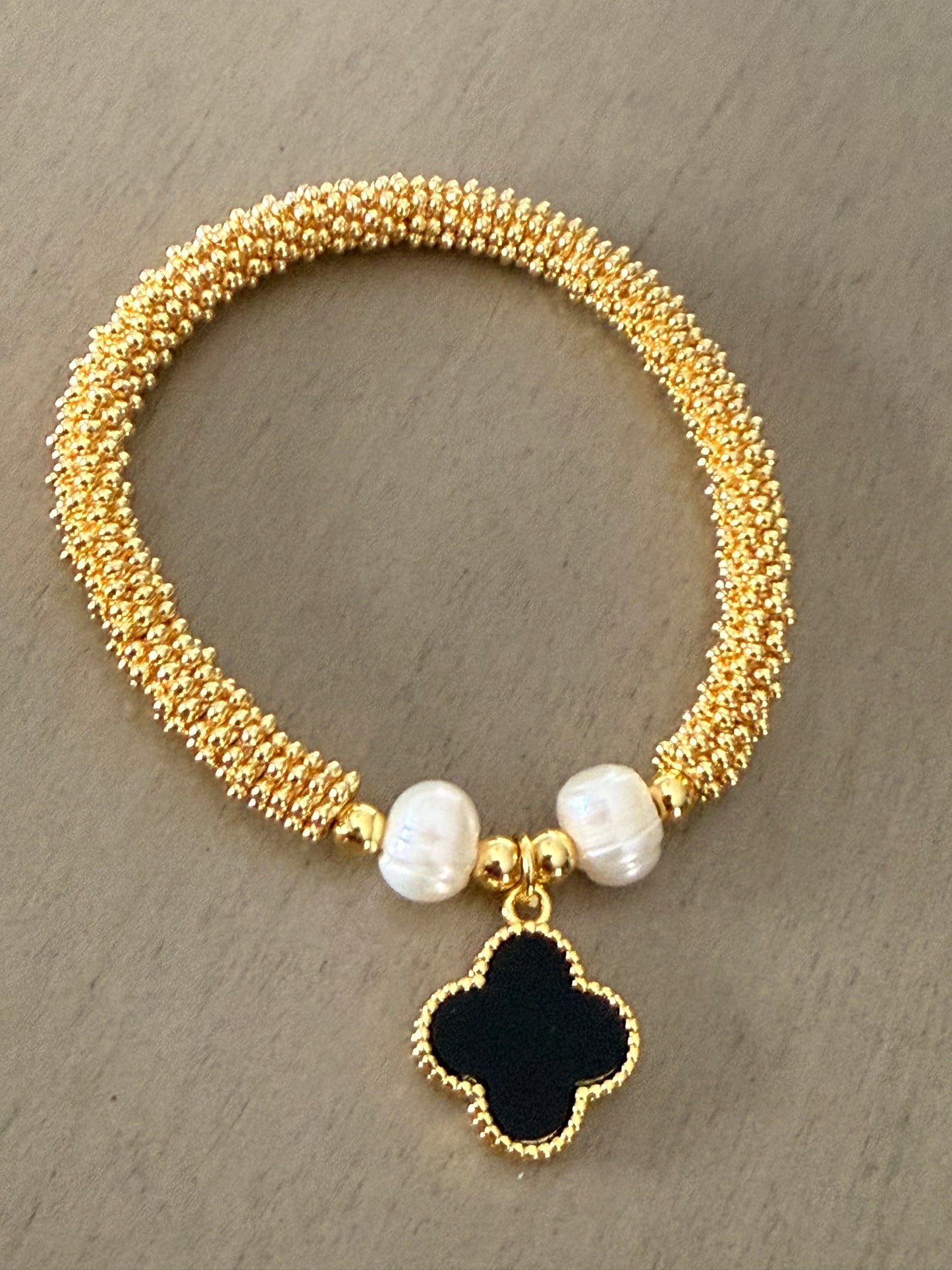Handmade Gold Beaded Pearl Charm Bracelet