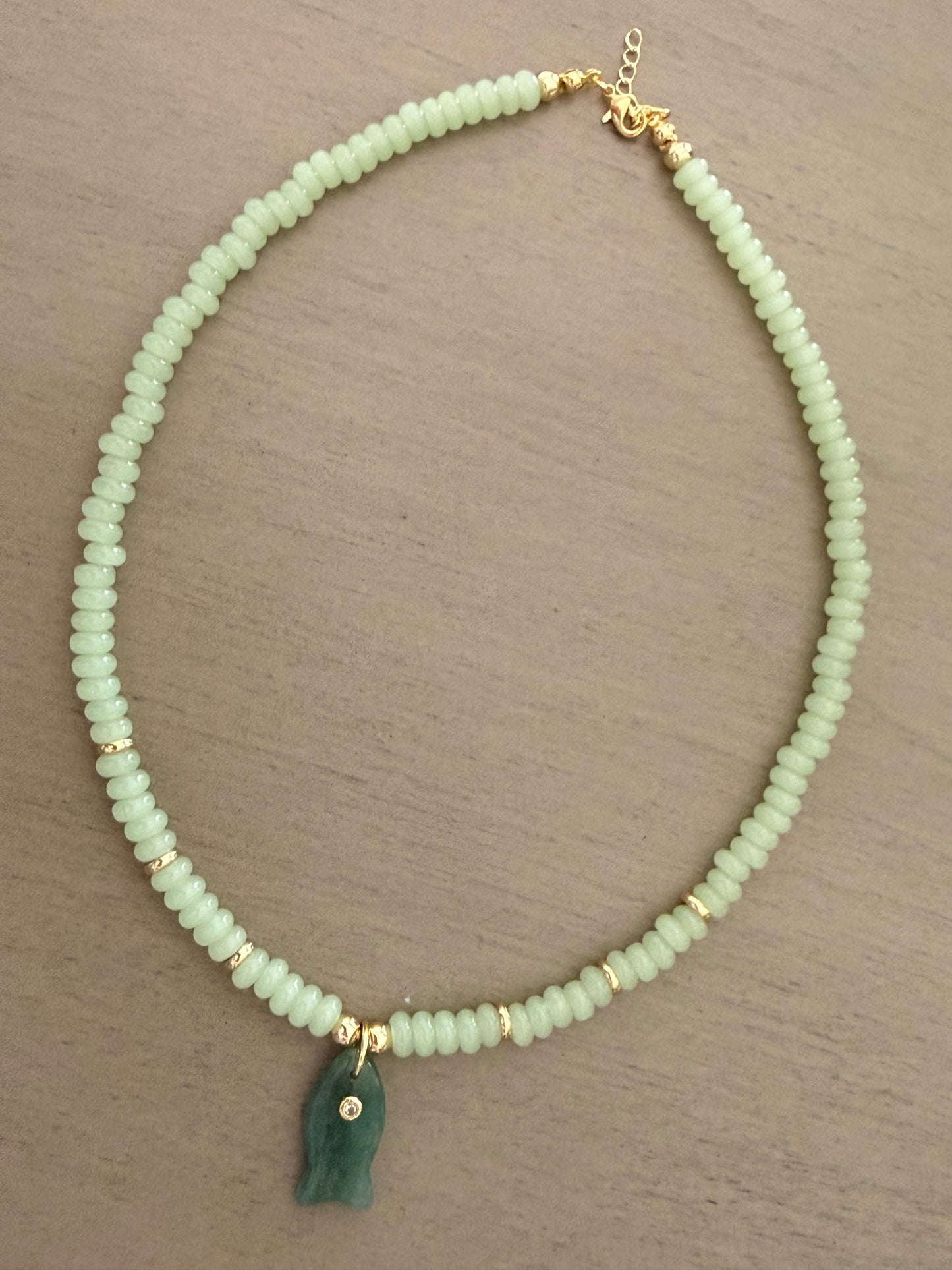 Minty Catch Jade Fish Beaded Necklace