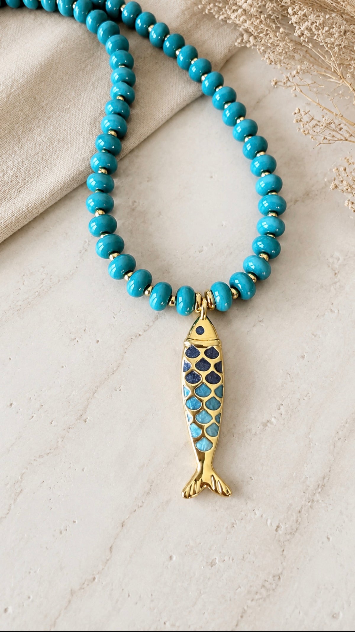 Mediterranean Blue Fish Necklace