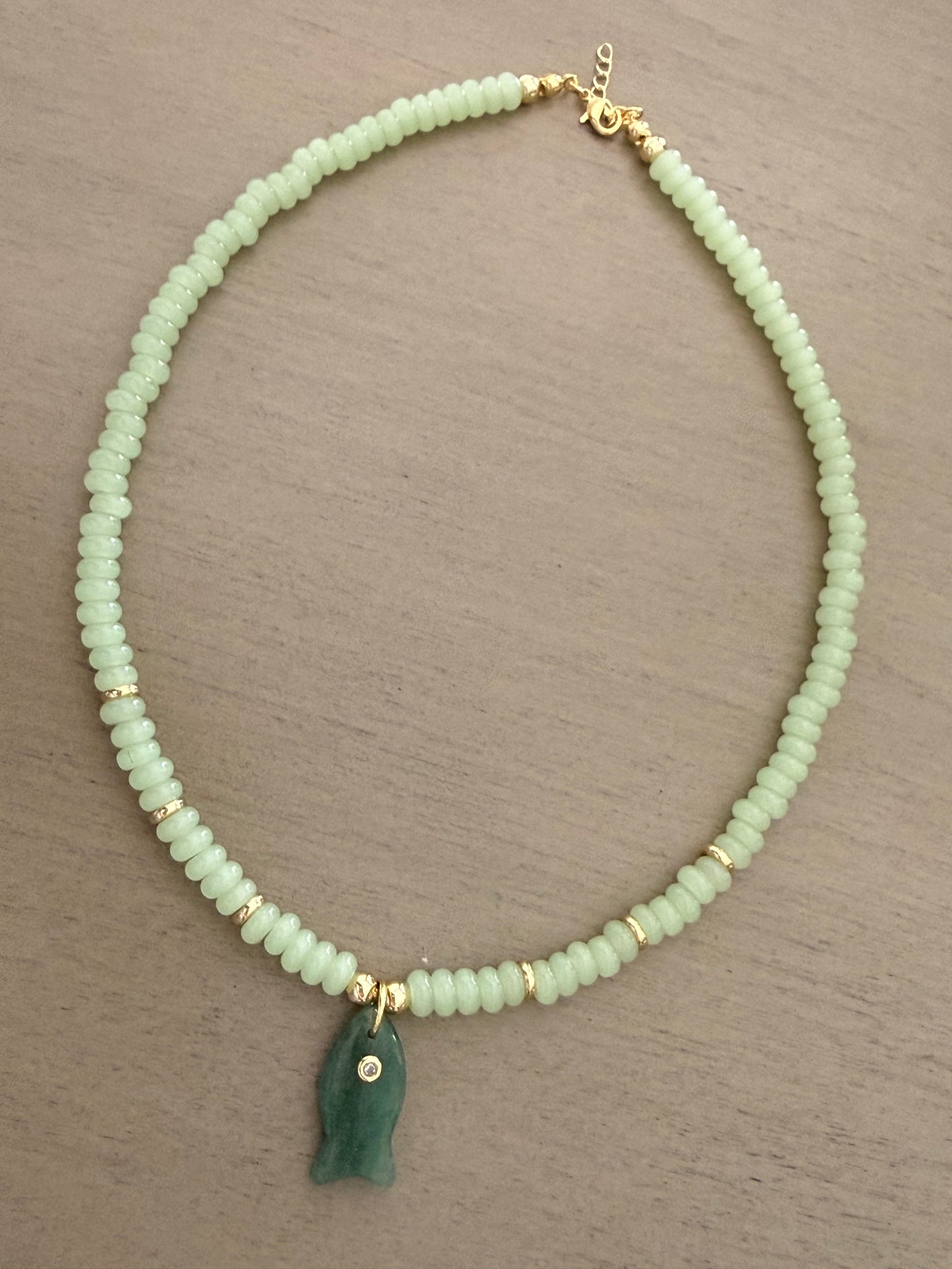Minty Catch Jade Fish Beaded Necklace