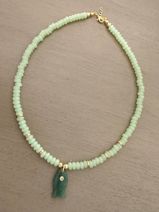 Minty Catch Jade Fish Beaded Necklace