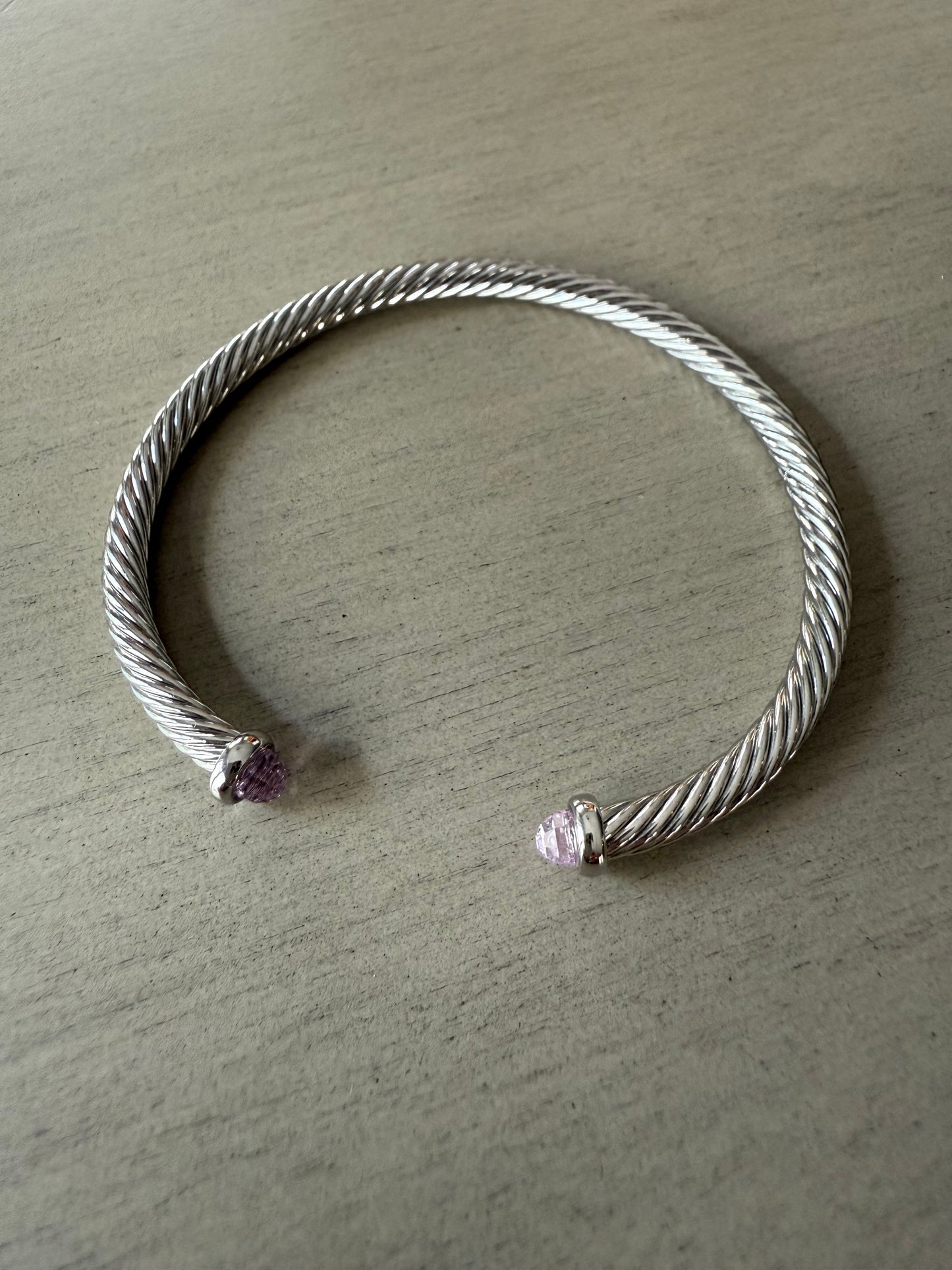 Silver cable cuff bracelet pink tips