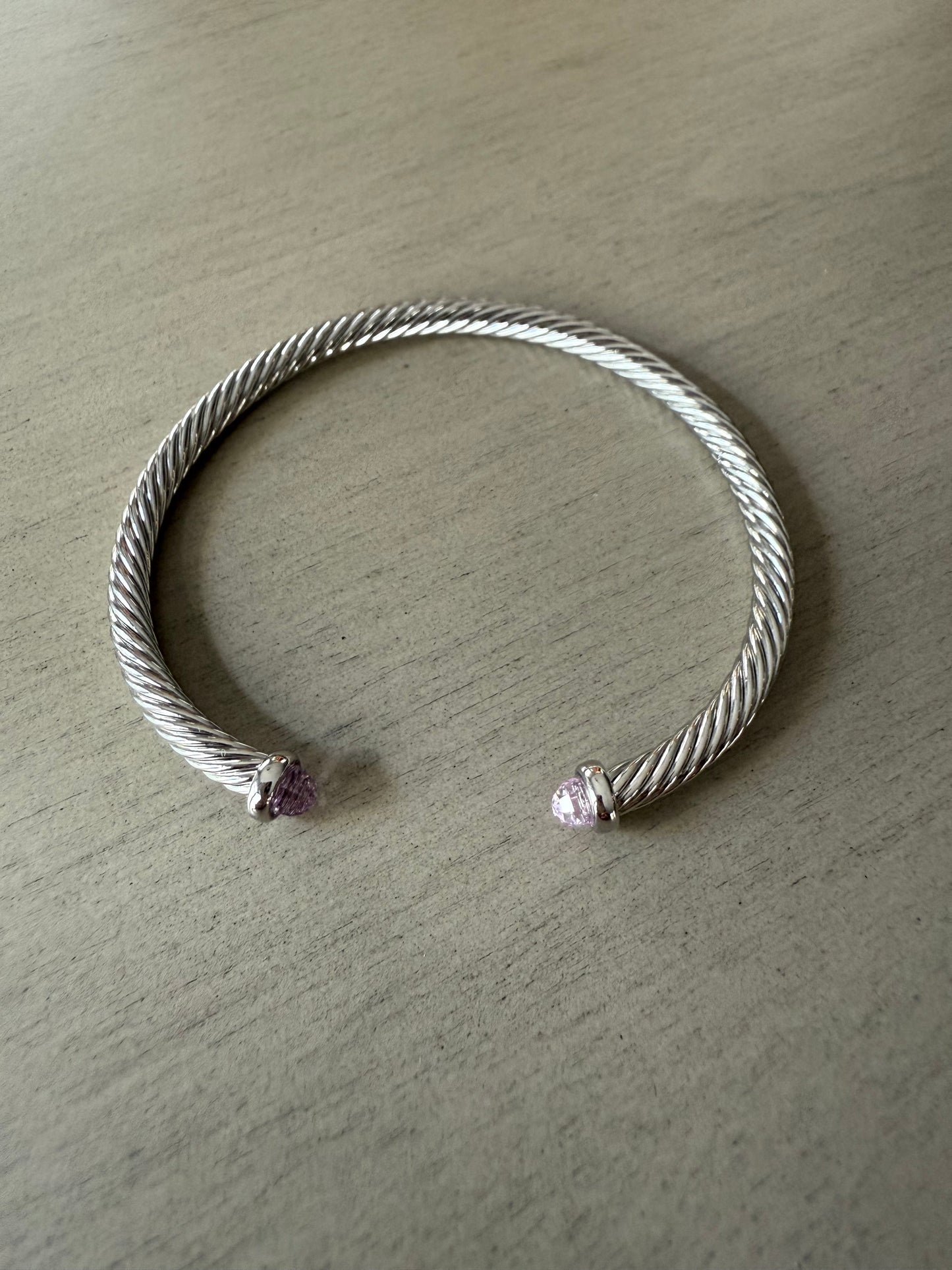 Silver cable cuff bracelet pink tips