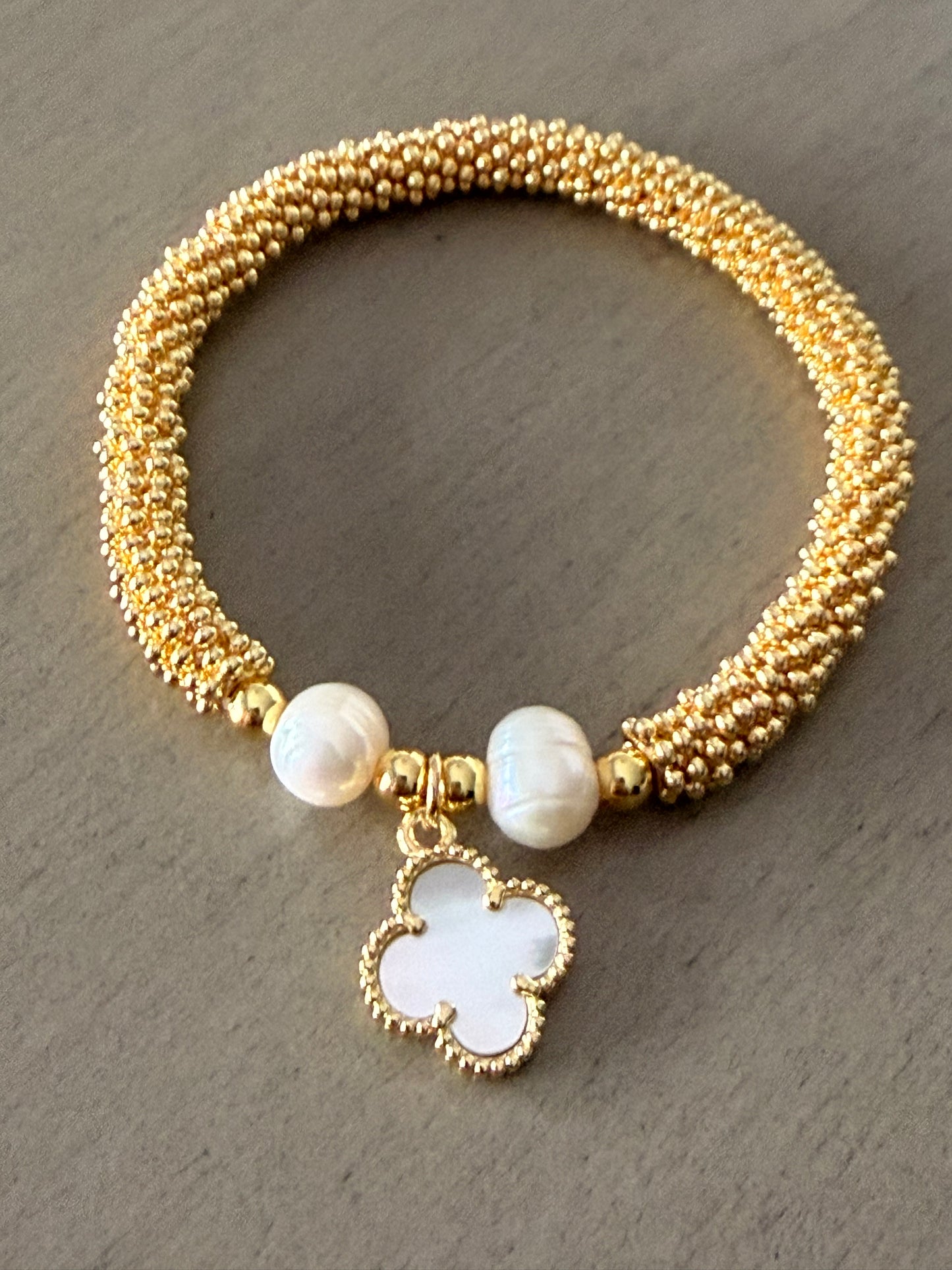 Handmade Gold Beaded Pearl Charm Bracelet