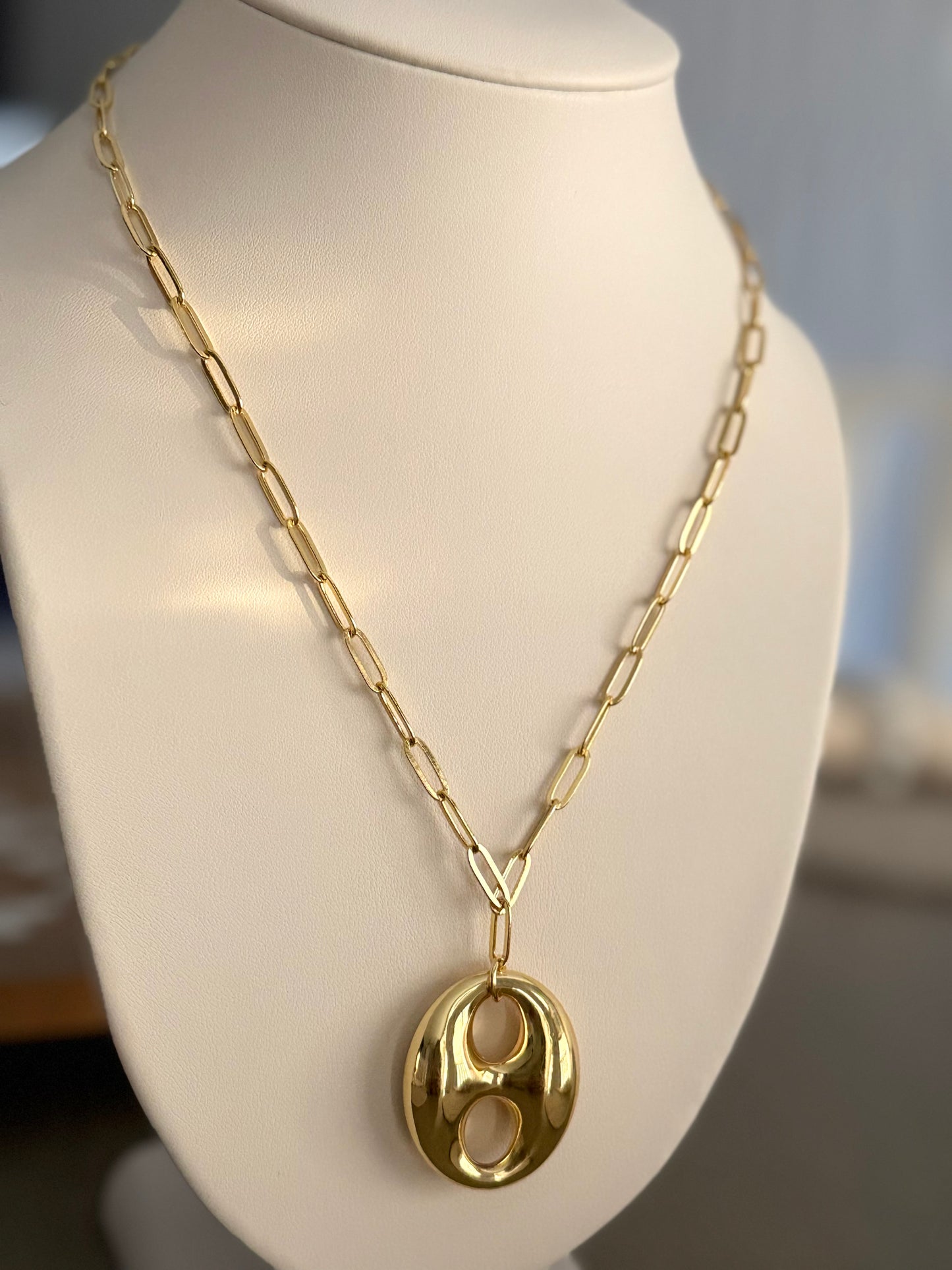 Gold Statement Oval Pendant Necklace
